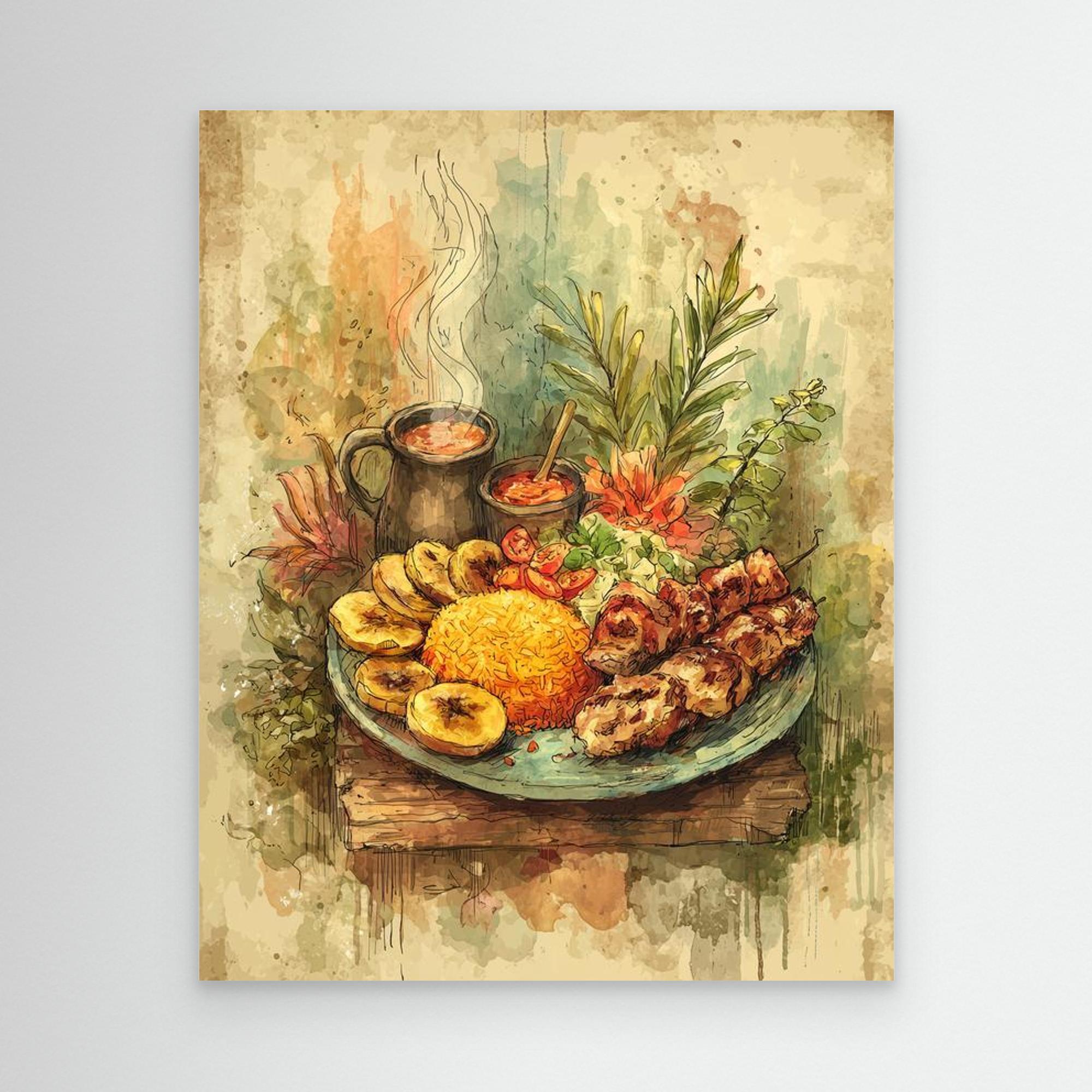 Jollof Feast Watercolour Wall Art | Framed Kitchen Decor - Framed Pop Art