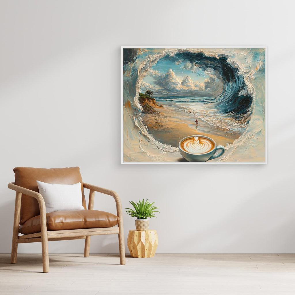 Coffee Wave Beach Wall Art | Modern Kitchen & Office Decor - Framed Pop Art