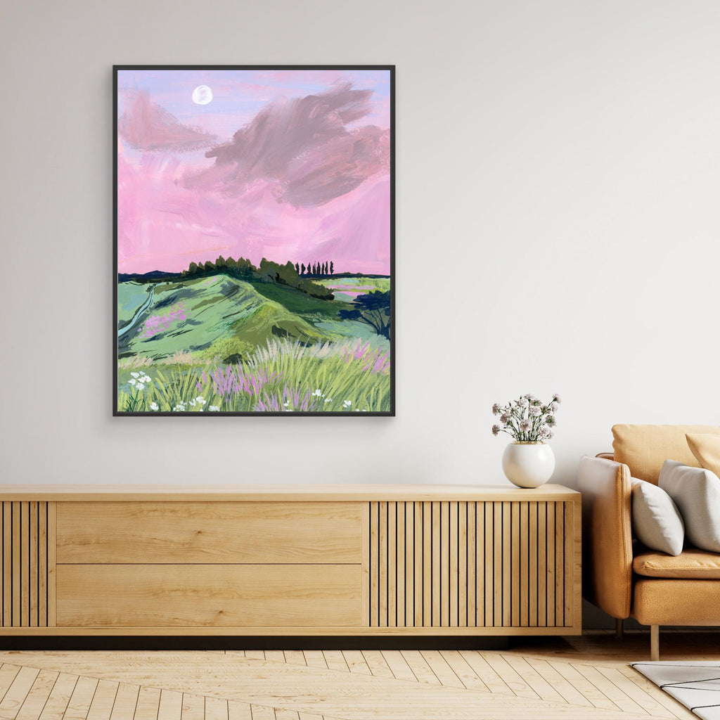 Hallway Wall Art – Pastel Meadow Landscape Canvas Print - Framed Pop Art
