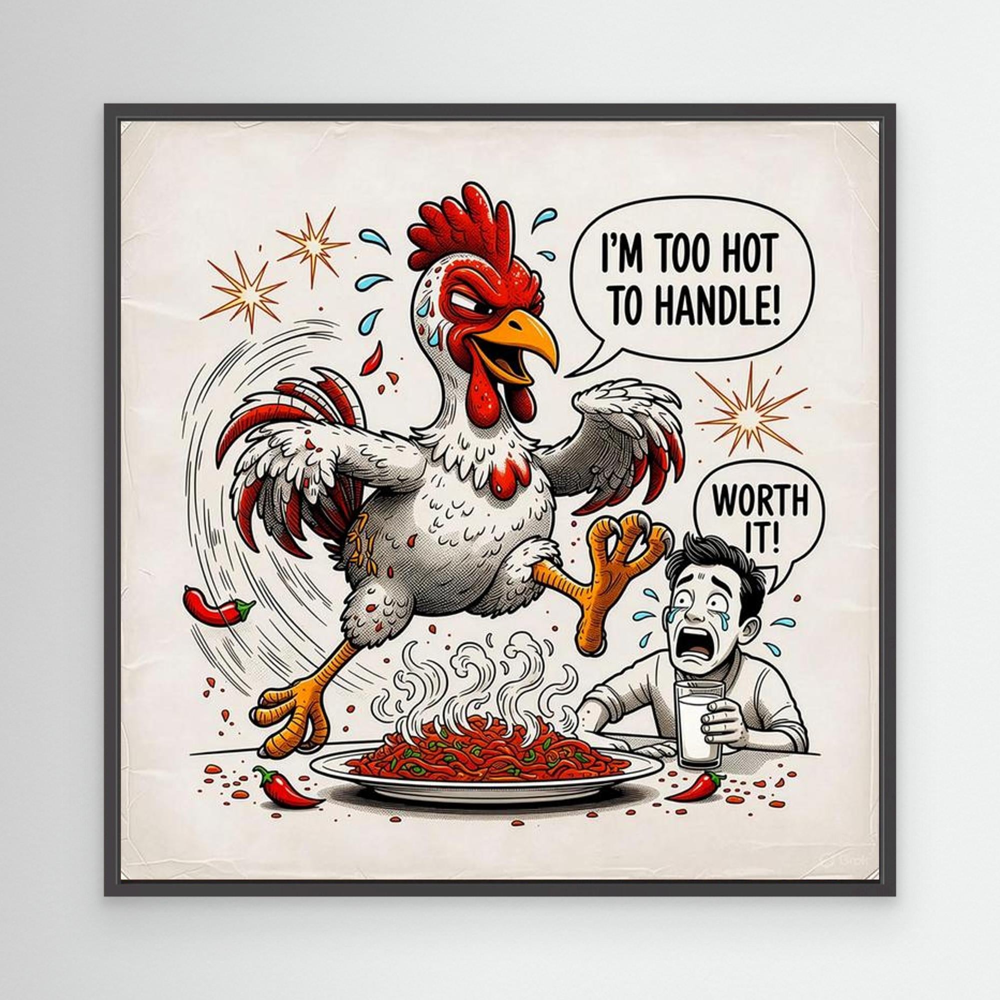 Spicy Chicken Art Print | Too Hot To Handle Wall Decor - Framed Pop Art