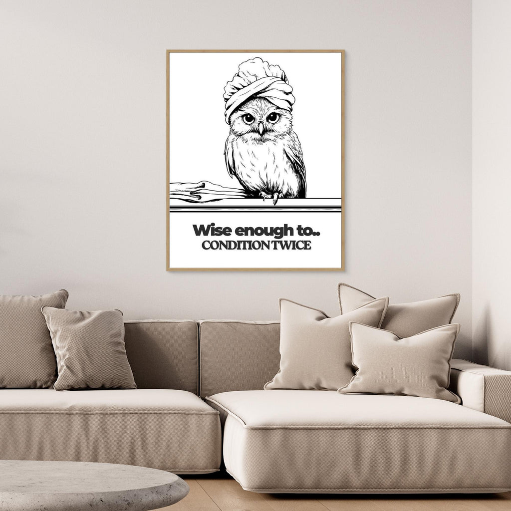 Wise Enough to Condition Twice Owl Wall Art | Funny Bathroom Print