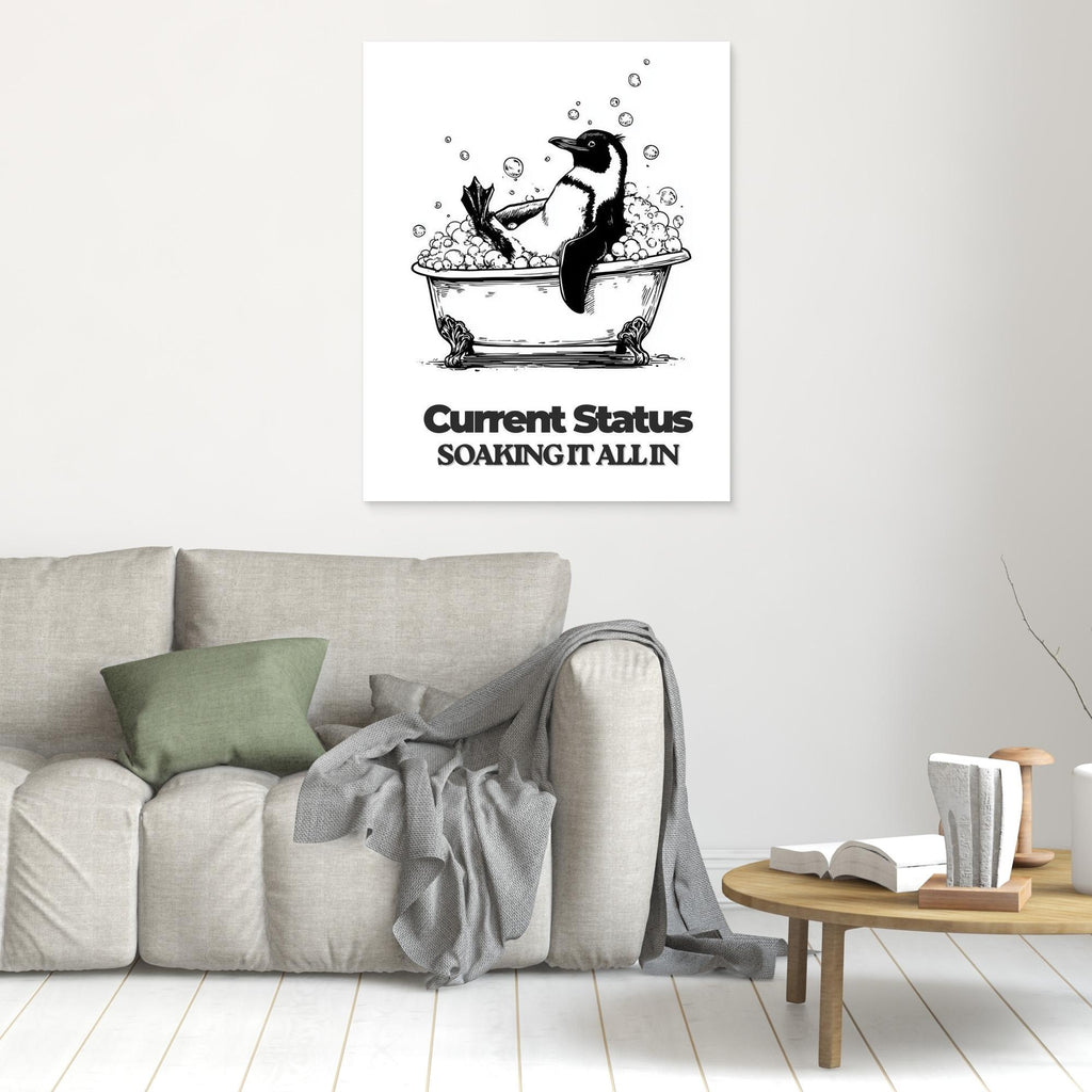 Penguin in a Bathtub Wall Art | Fun Bathroom Decor - Framed Pop Art