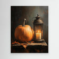 Rustic Autumn Pumpkin & Lantern Canvas Wall Art - Framed Pop Art