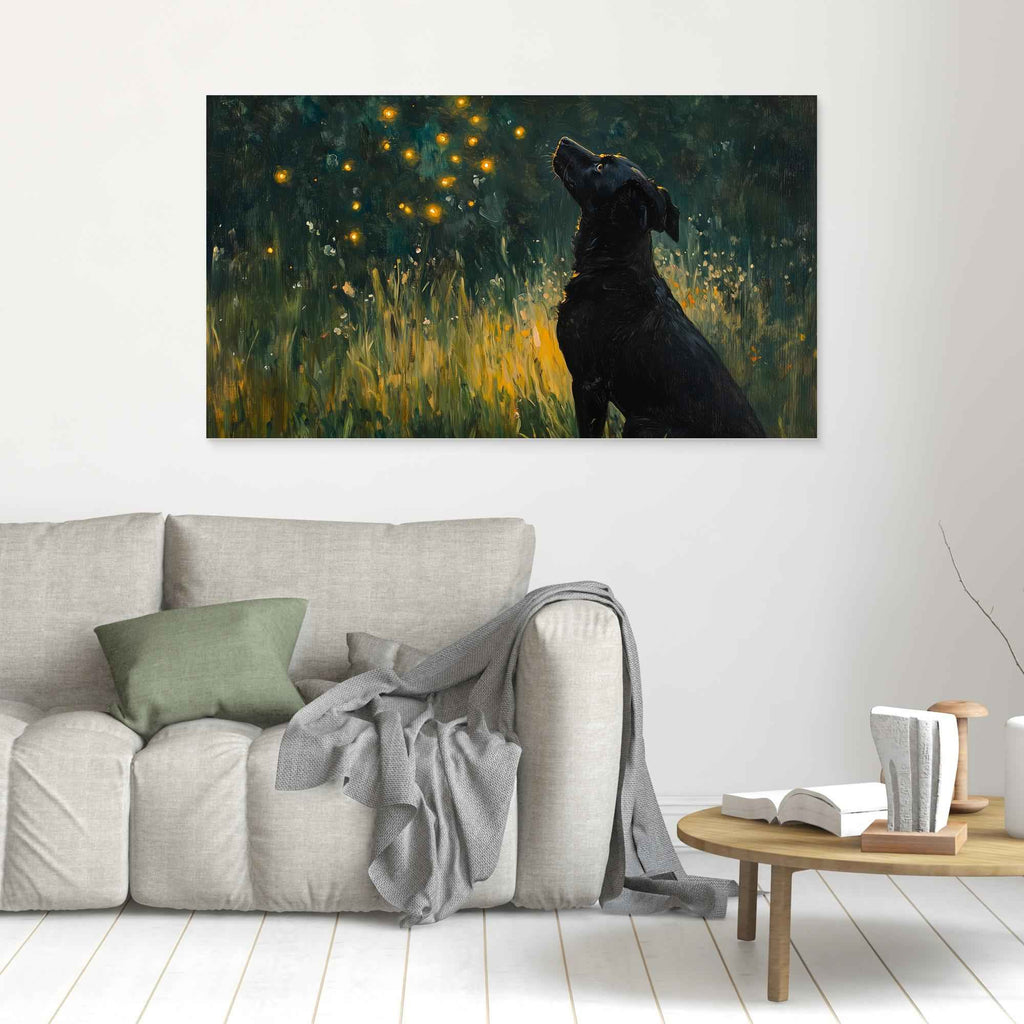 Black Labrador & Fireflies Art | Dreamy Nursery Wall Decor