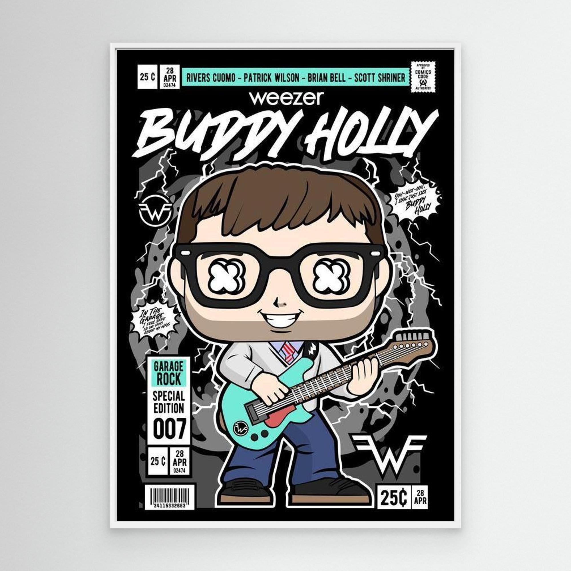 Weezer Buddy Holly Comic Art Print | Music Decor for Office - Framed Pop Art