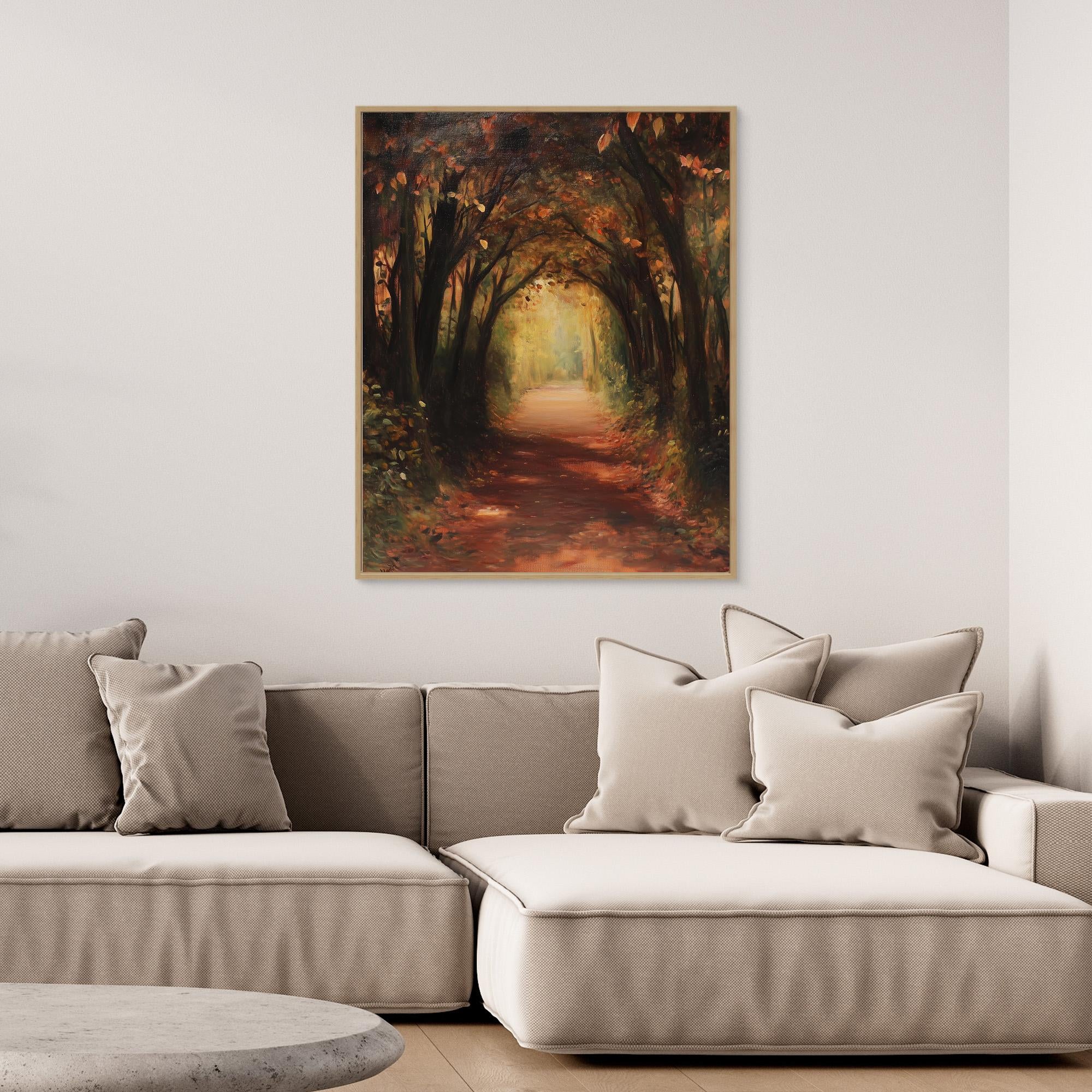 Hallway Autumn Woodland Path Canvas Wall Art Print - Framed Pop Art