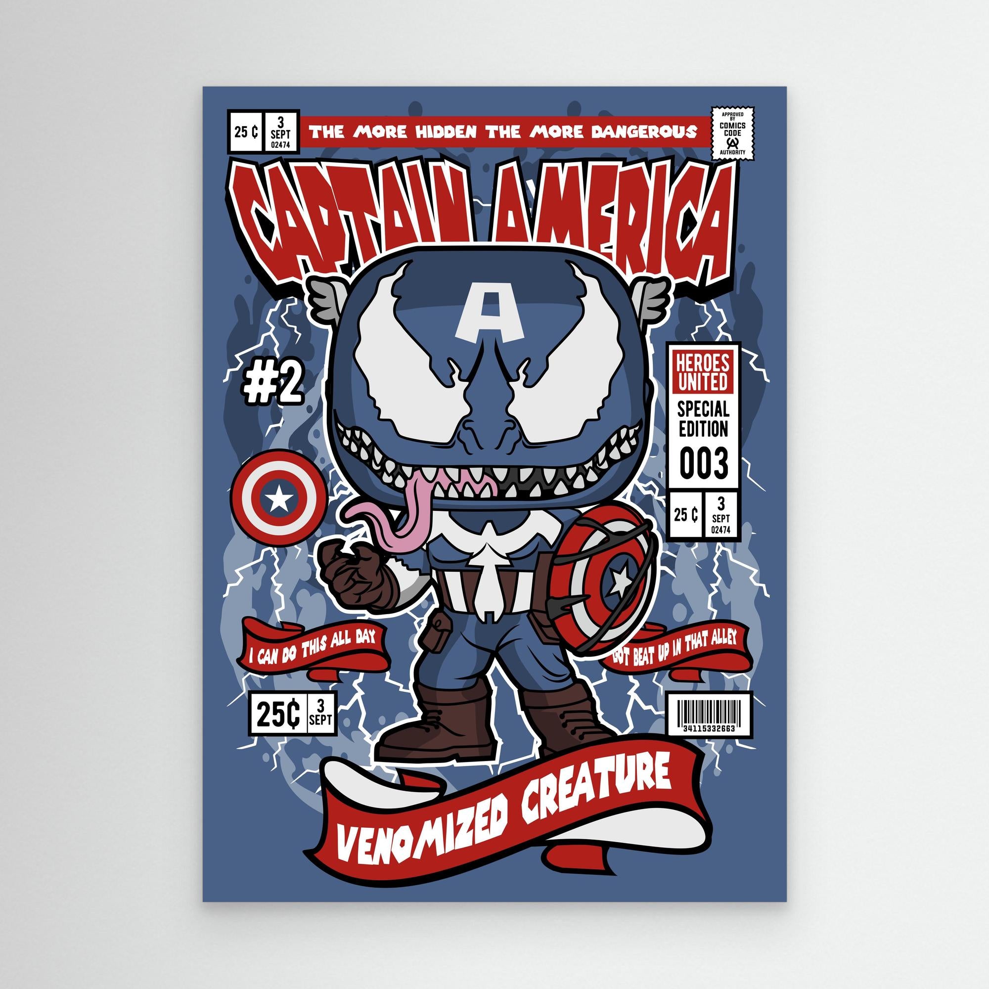 Venomised Captain America Comic Poster | Boys Bedroom Art - Framed Pop Art
