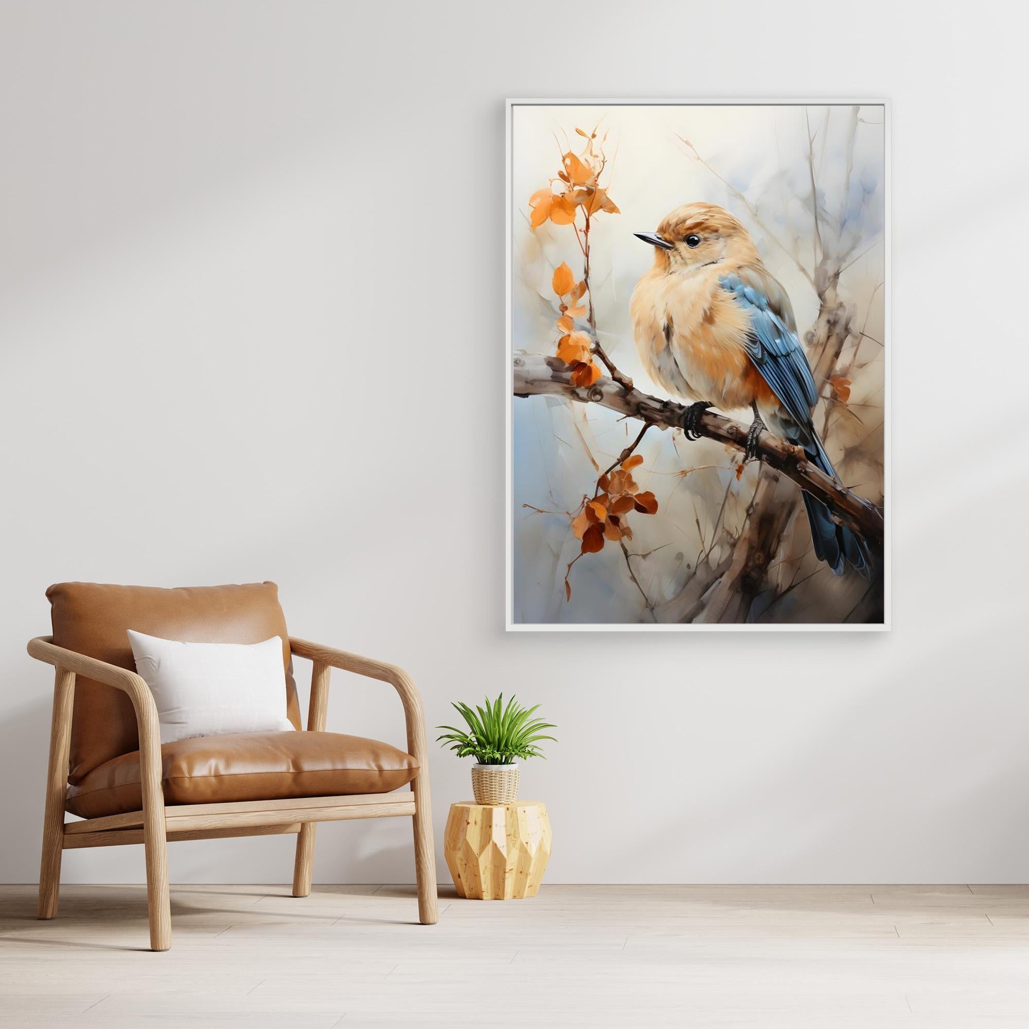 Blue & Orange Bird Canvas Print – Nature Nursery Hallway - Framed Pop Art