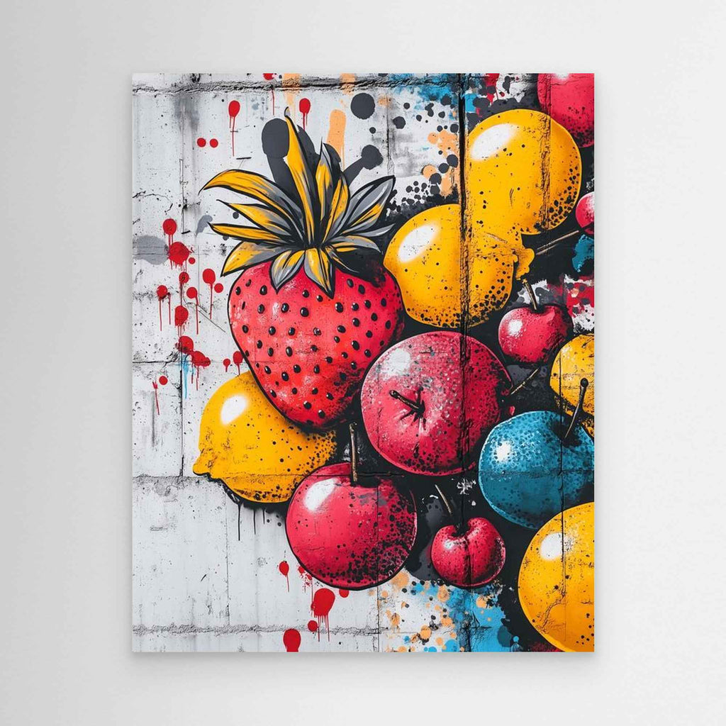 Vibrant Fruit Graffiti Canvas Print - Framed Pop Art