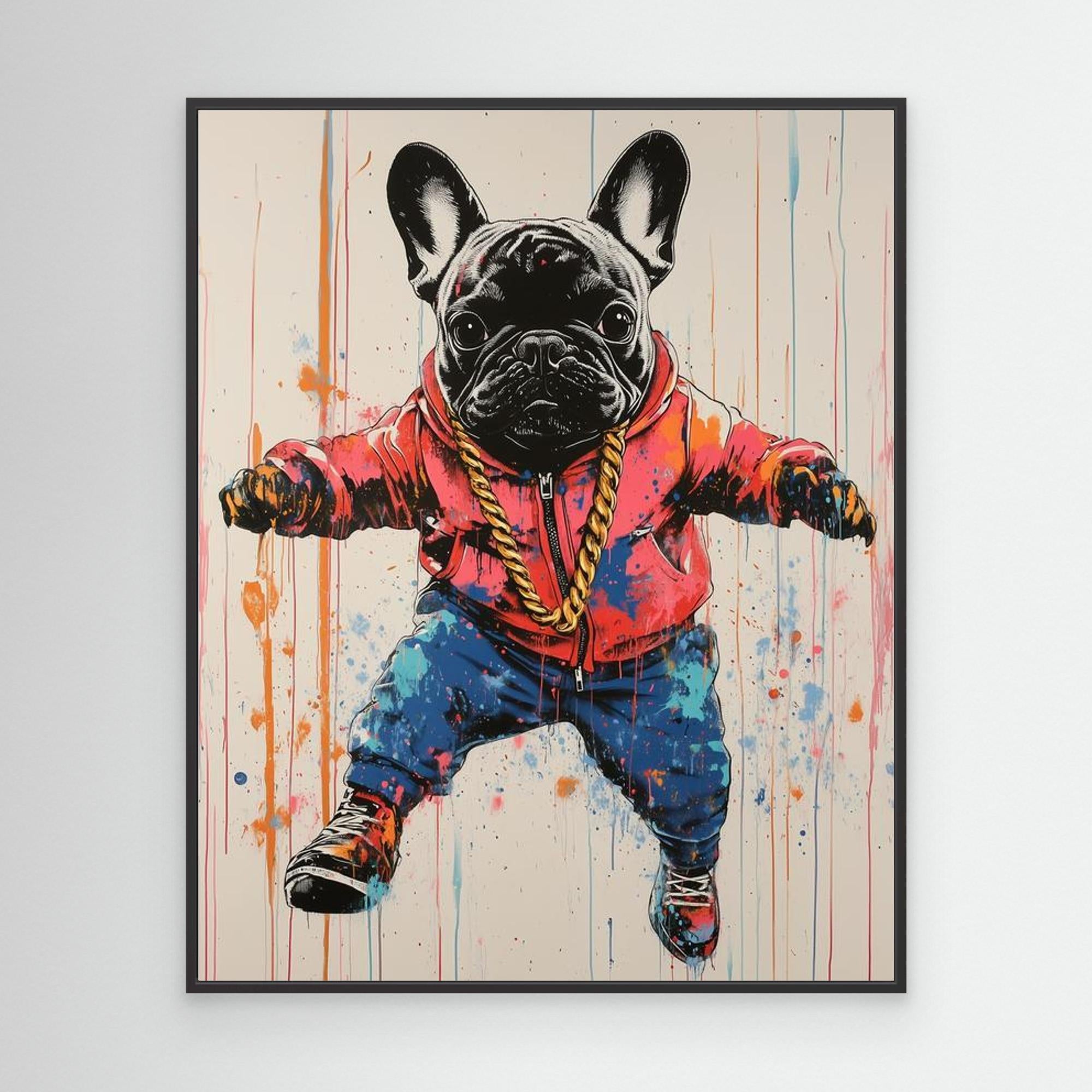Games Room Graffiti French Bulldog Canvas Wall Art - Framed Pop Art
