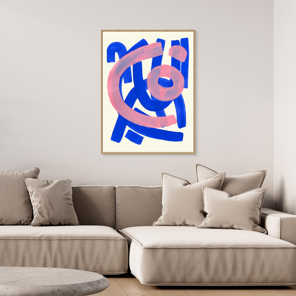 Blue & Pink Abstract Art | Modern Playful Nursery Wall Art - Framed Pop Art