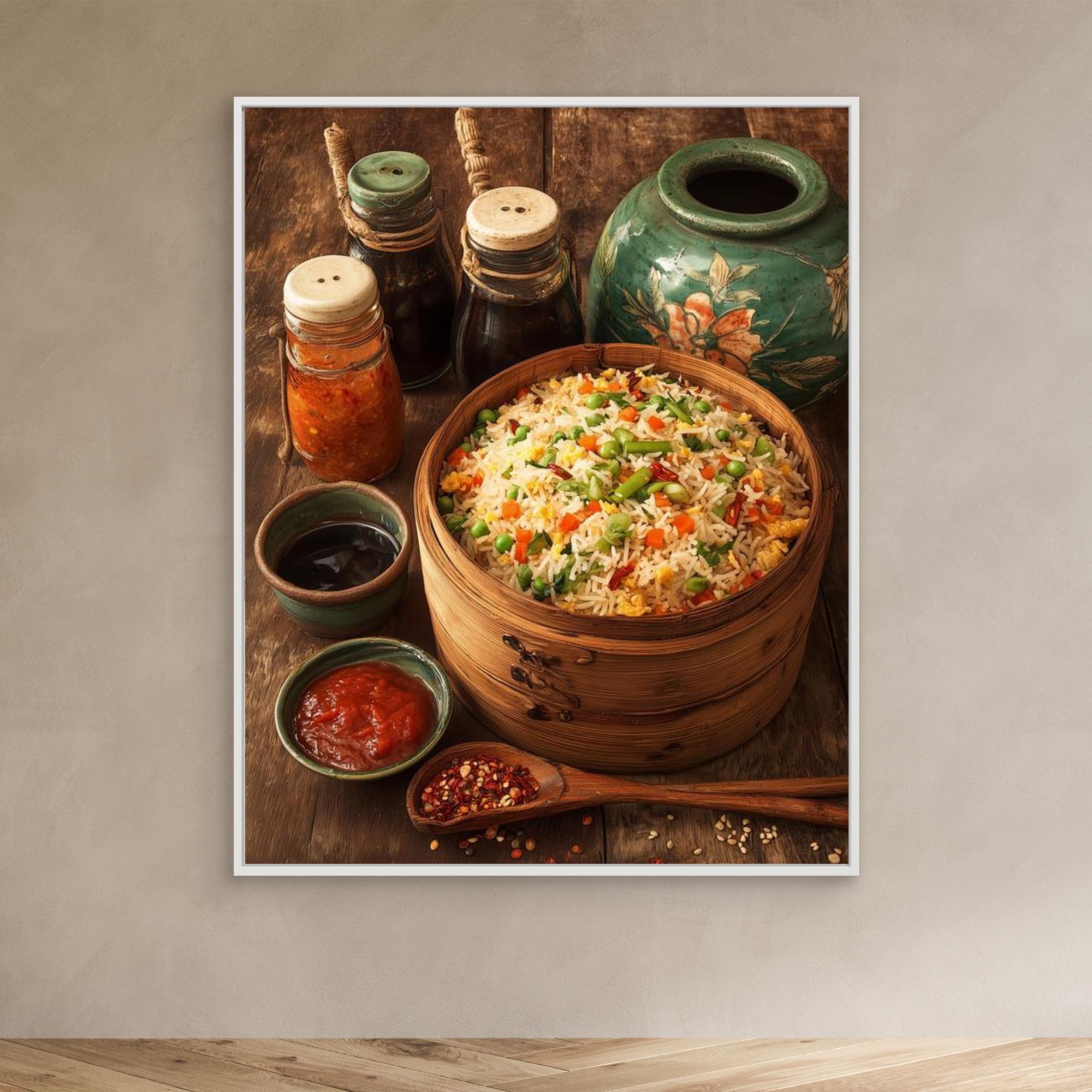 Rustic Bamboo Fried Rice Kitchen Canvas Wall Print