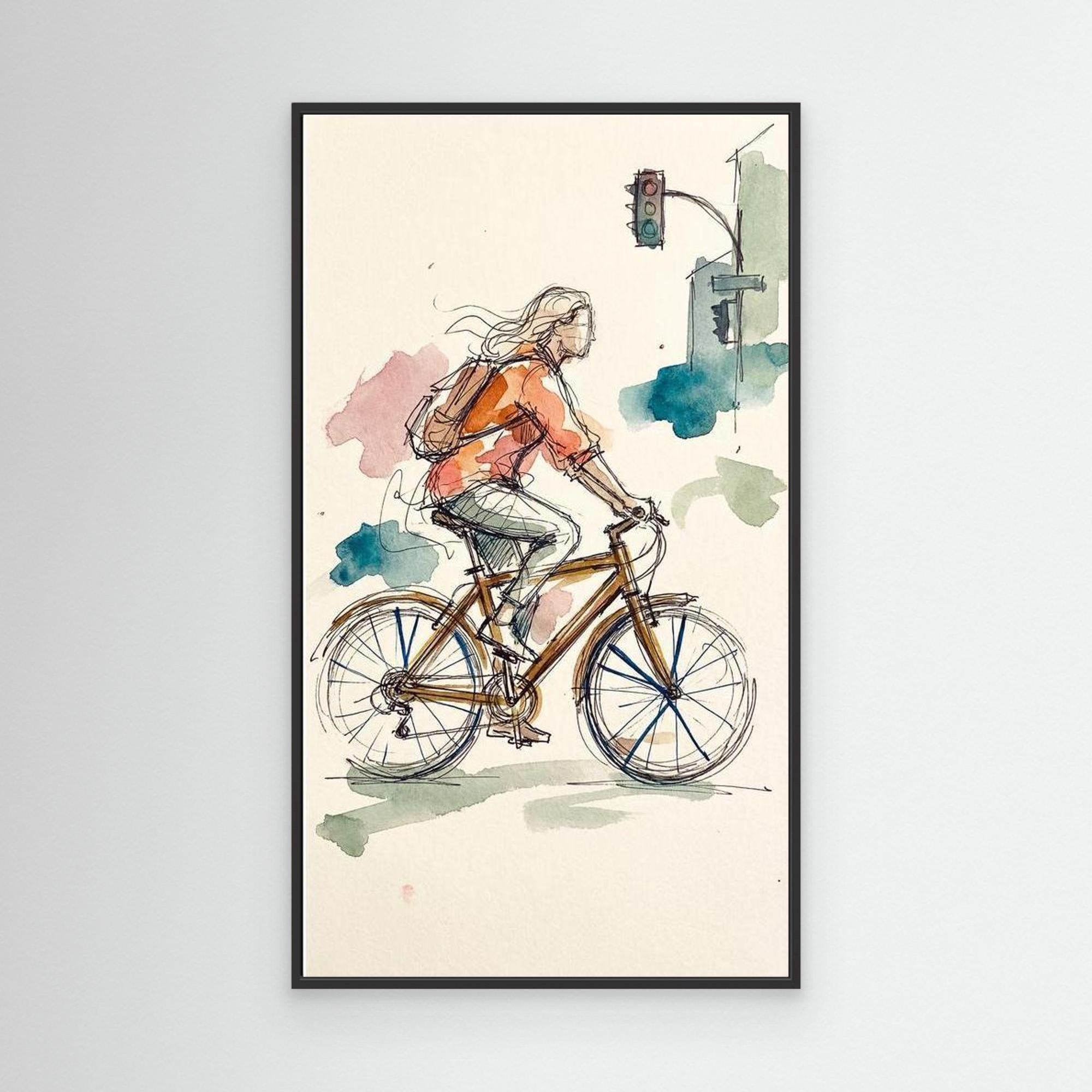 Urban Cycle Sketch Framed Canvas | Breezy City Wall Art - Framed Pop Art