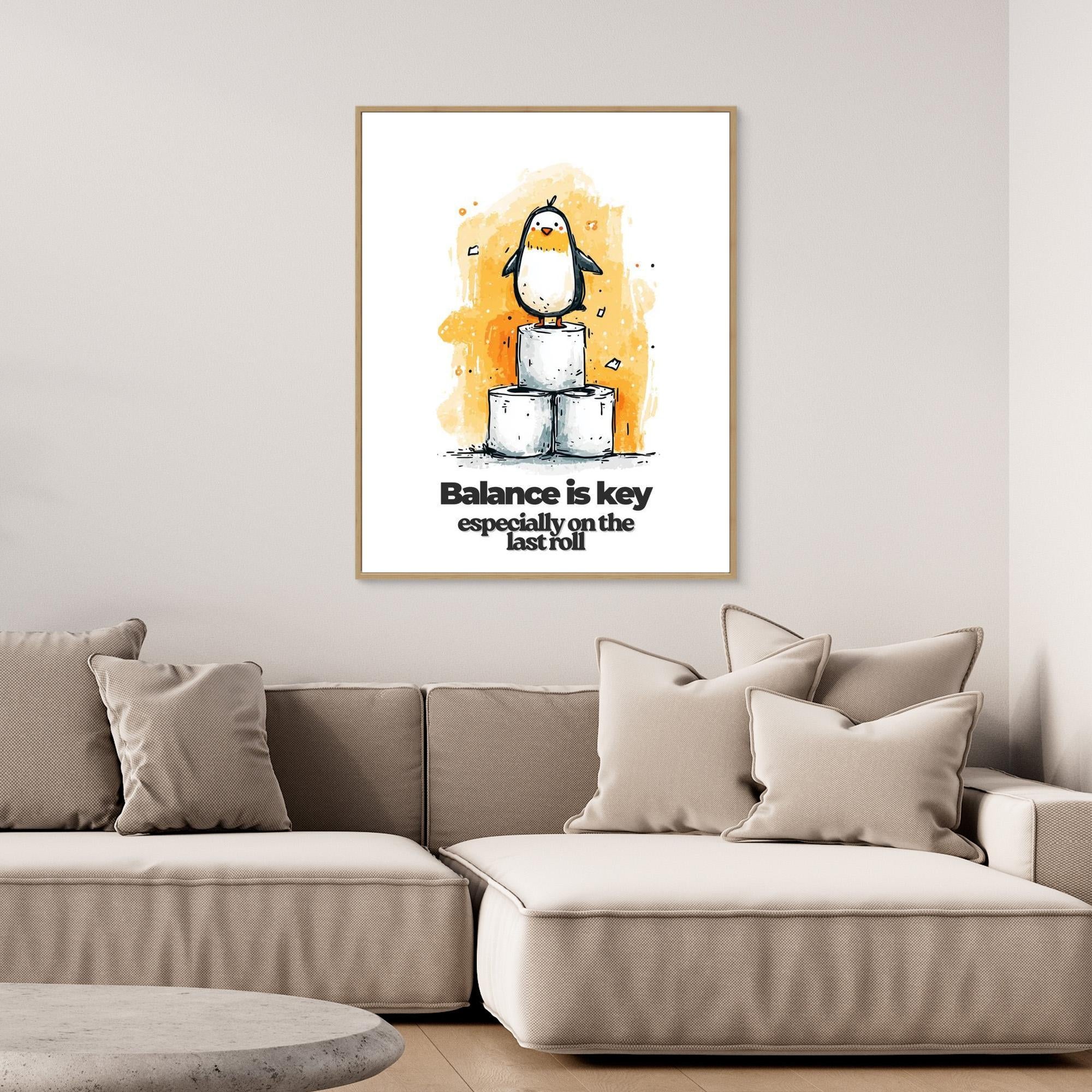 Penguin Bathroom Wall Art - Funny Toilet Roll Print