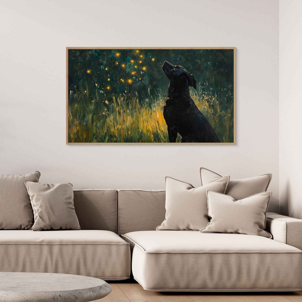 Black Labrador & Fireflies Art | Dreamy Nursery Wall Decor