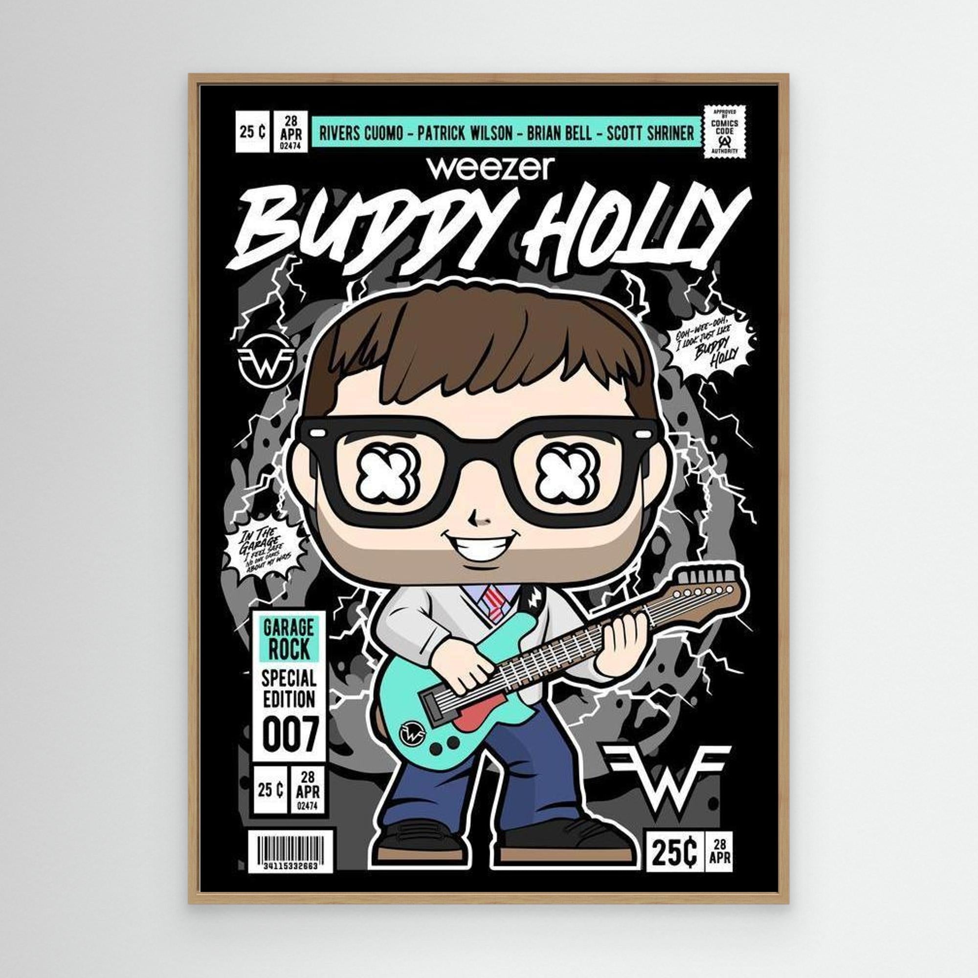 Weezer Buddy Holly Comic Art Print | Music Decor for Office - Framed Pop Art
