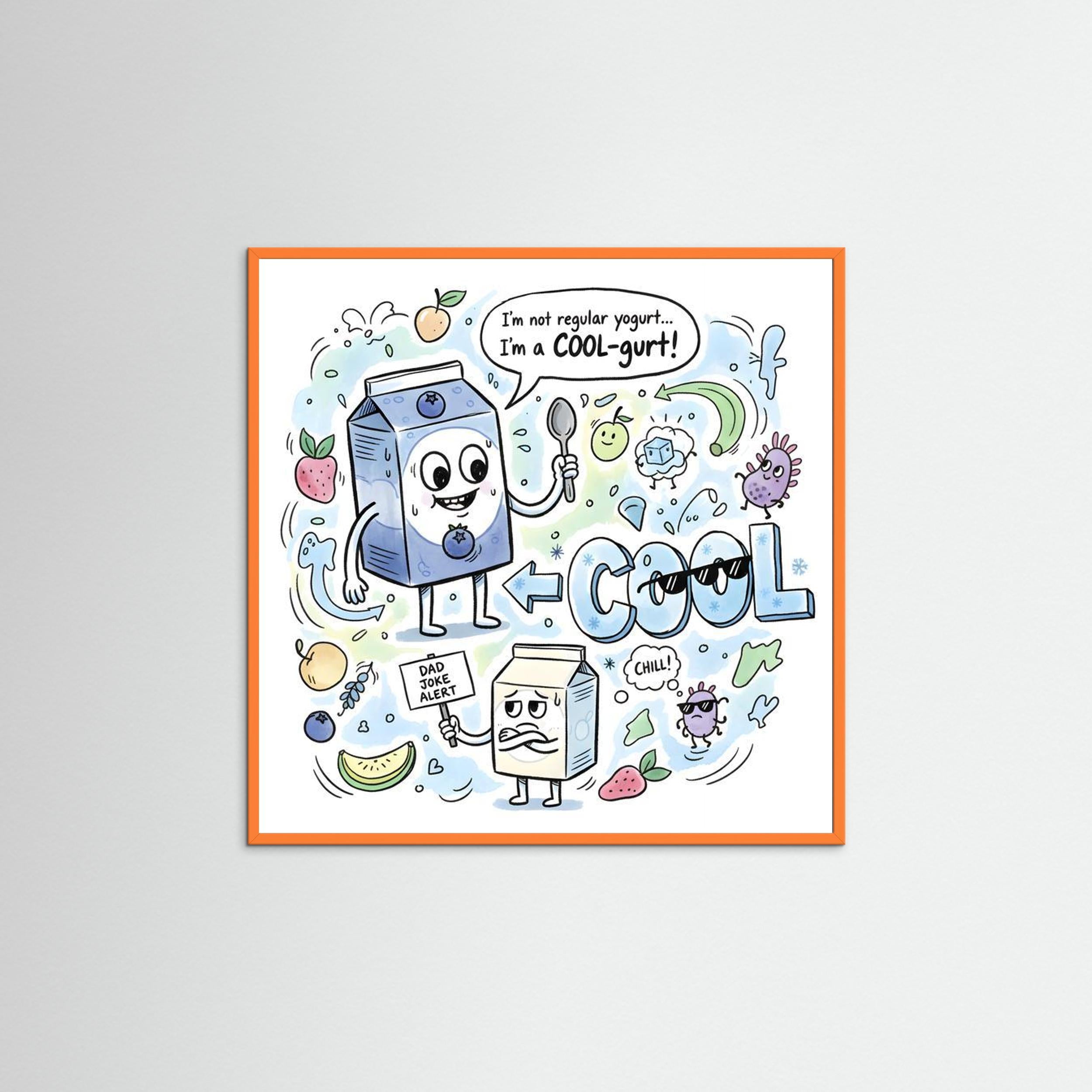Cool-gurt Funny Dad Joke Wall Art | Framed Matte Art Print - Framed Pop Art