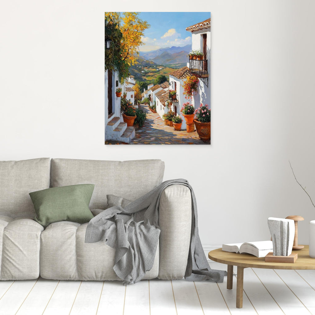Sunny Spanish Village Street Canvas Print