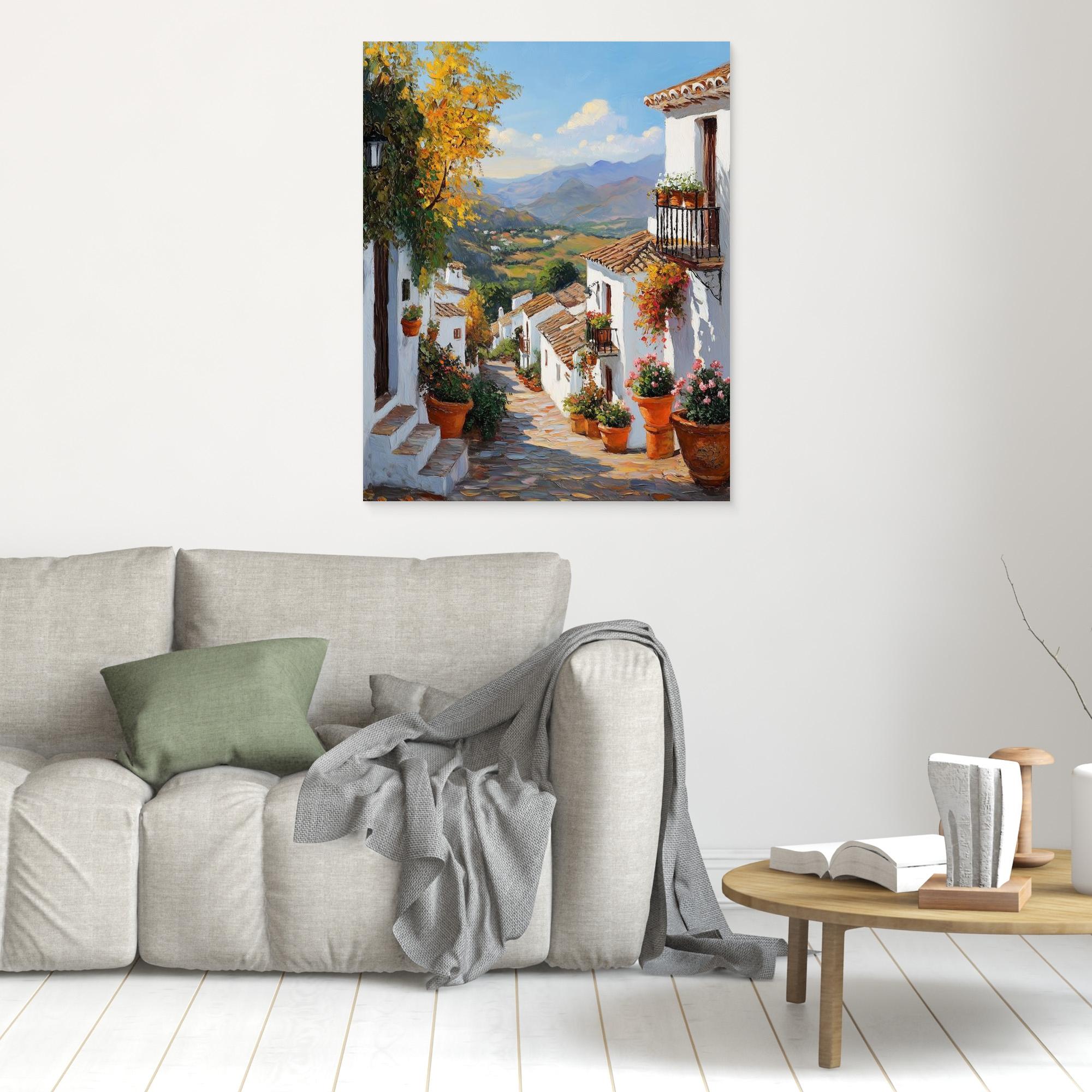 Sunny Spanish Village Street Canvas Print