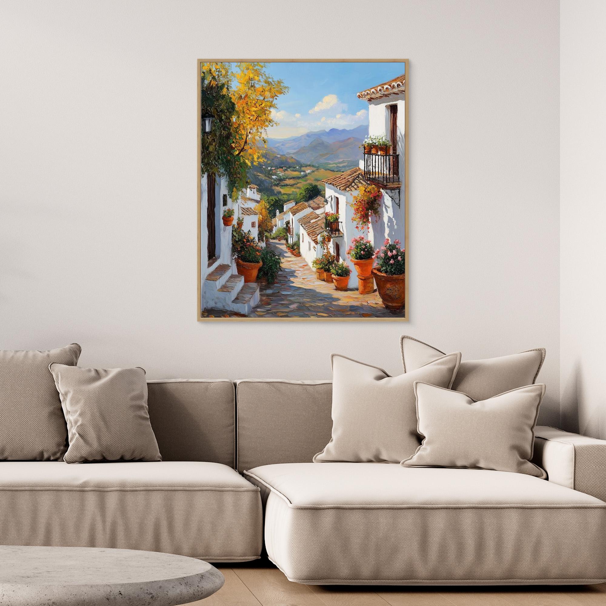 Sunny Spanish Village Street Canvas Print