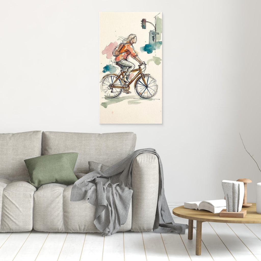 Urban Cycle Sketch Framed Canvas | Breezy City Wall Art - Framed Pop Art