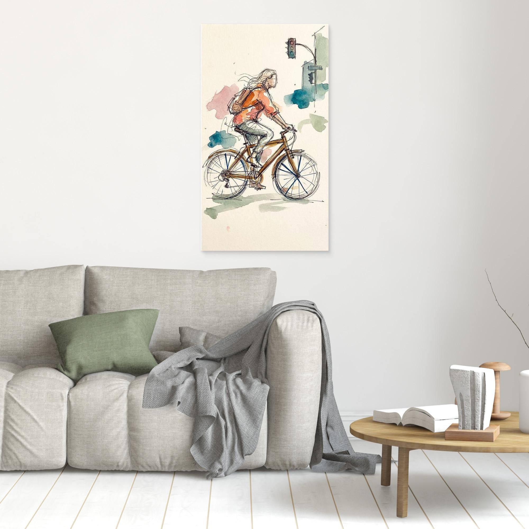 Urban Cycle Sketch Framed Canvas | Breezy City Wall Art - Framed Pop Art