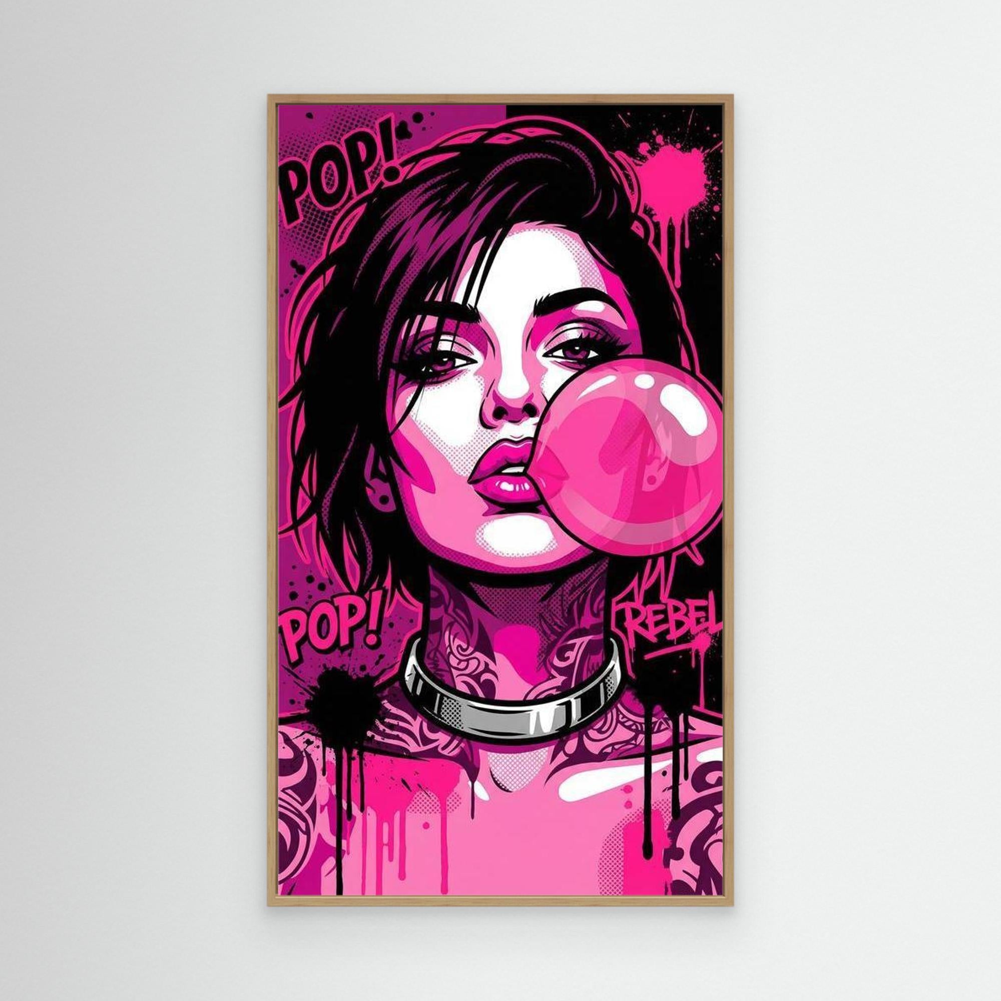 Pink Pop Art Rebel Woman Canvas Print | Modern Wall Art - Framed Pop Art