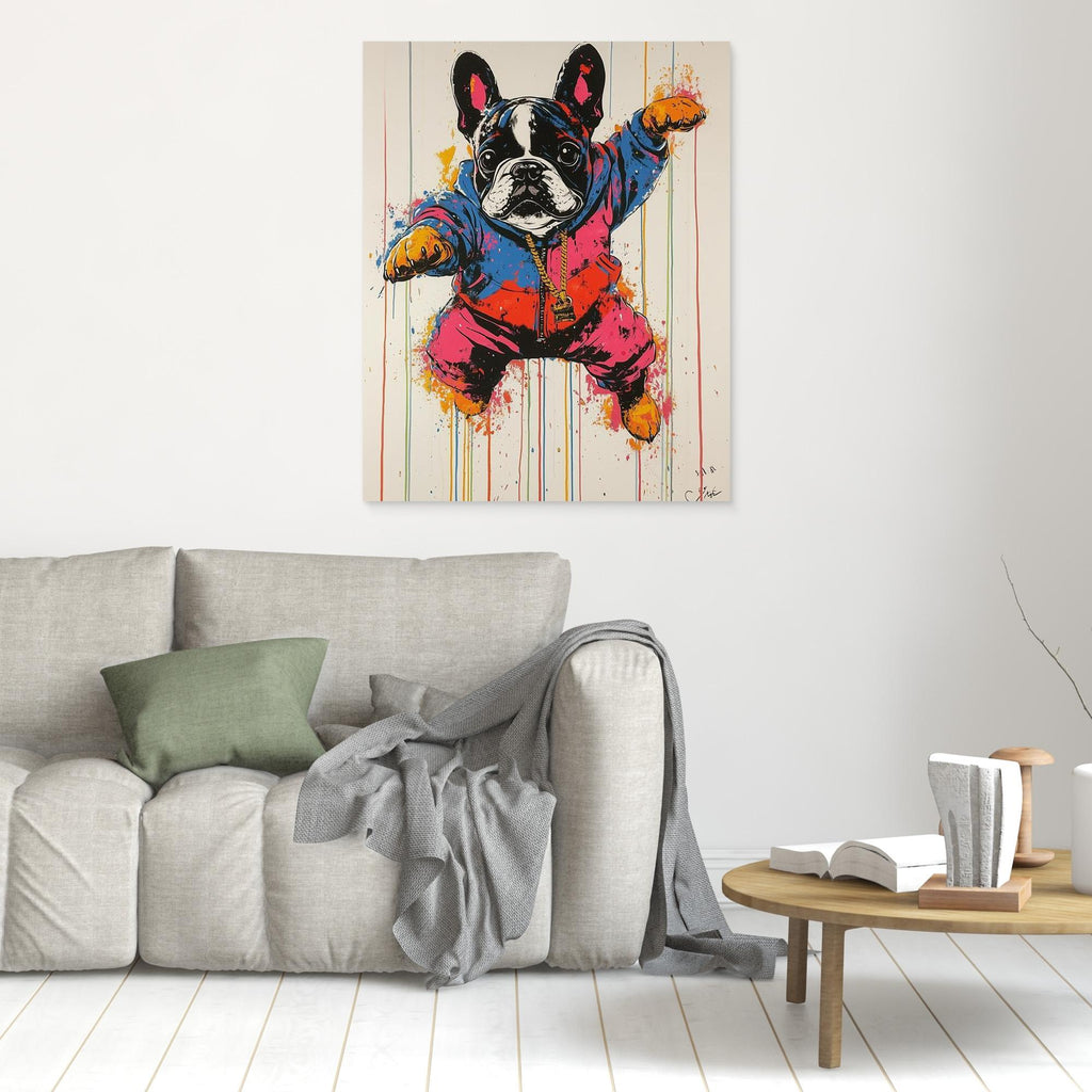 Kids Room Pop Art French Bulldog Canvas Wall Art Print - Framed Pop Art