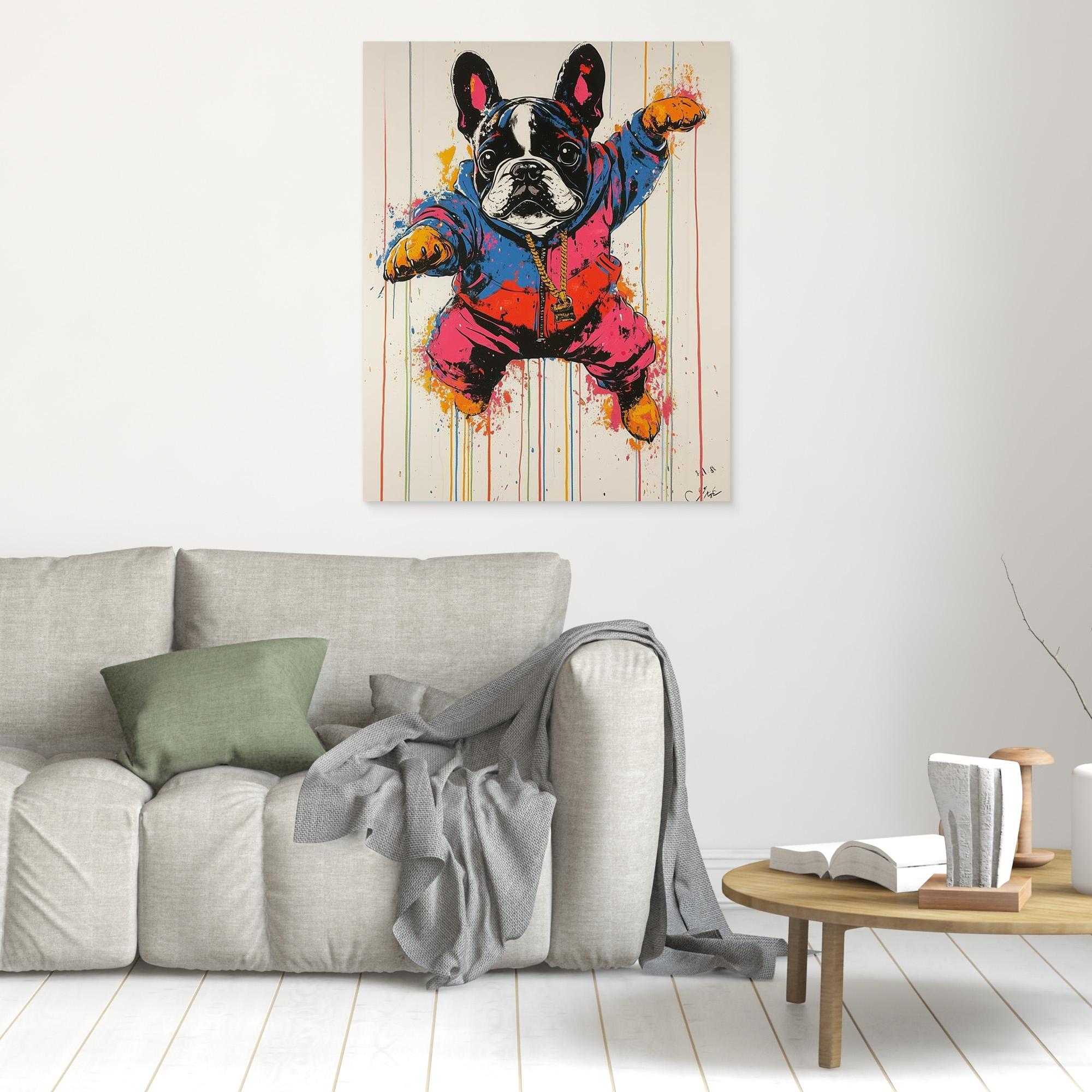 Kids Room Pop Art French Bulldog Canvas Wall Art Print - Framed Pop Art