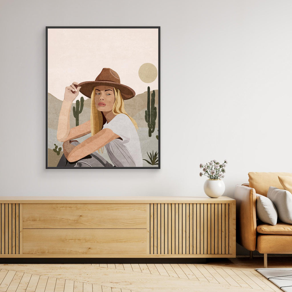 Boho Cowgirl Desert Wall Art | Modern Western Nursery Decor - Framed Pop Art