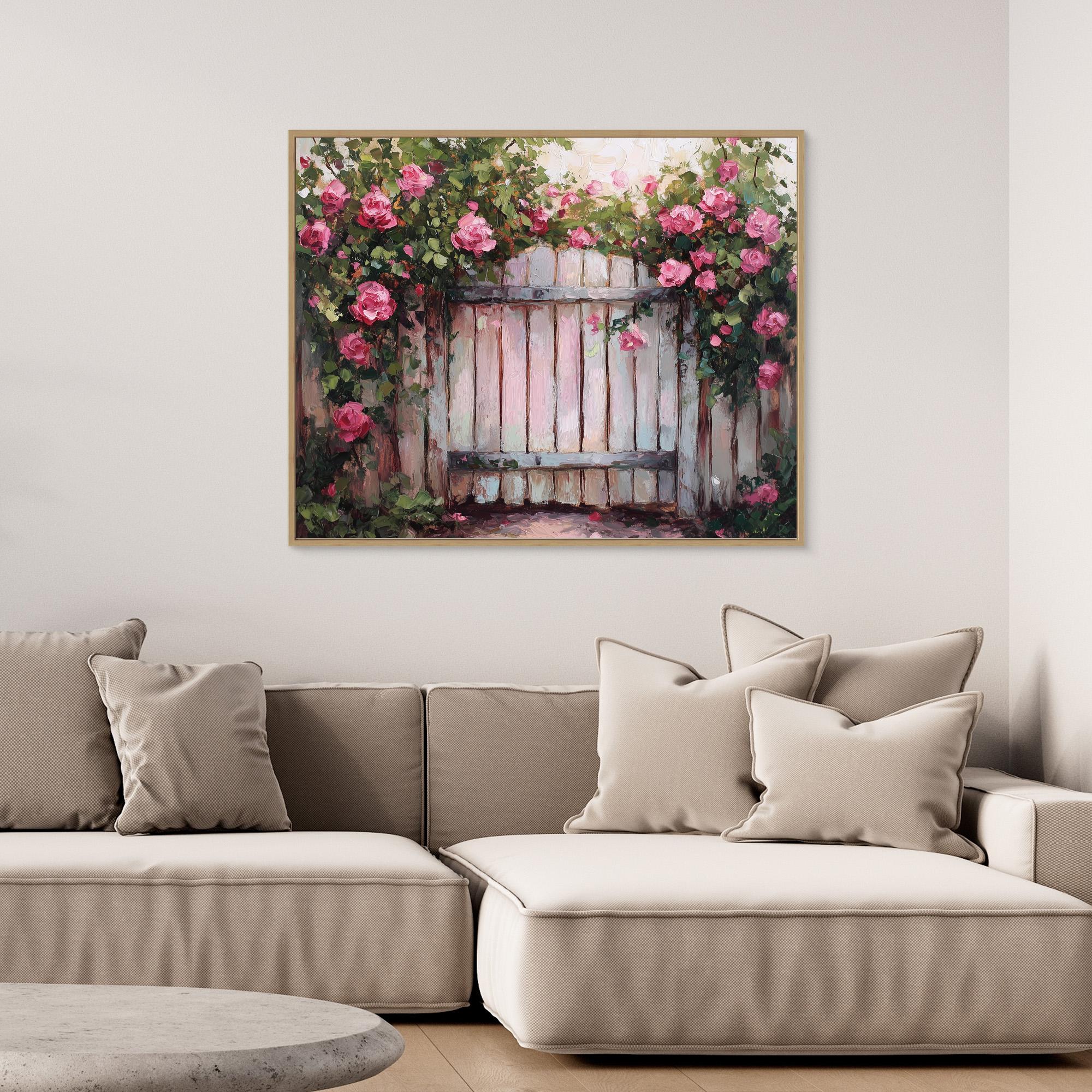 Hallway Wall Art – Pink Rose Garden Canvas Print - Framed Pop Art