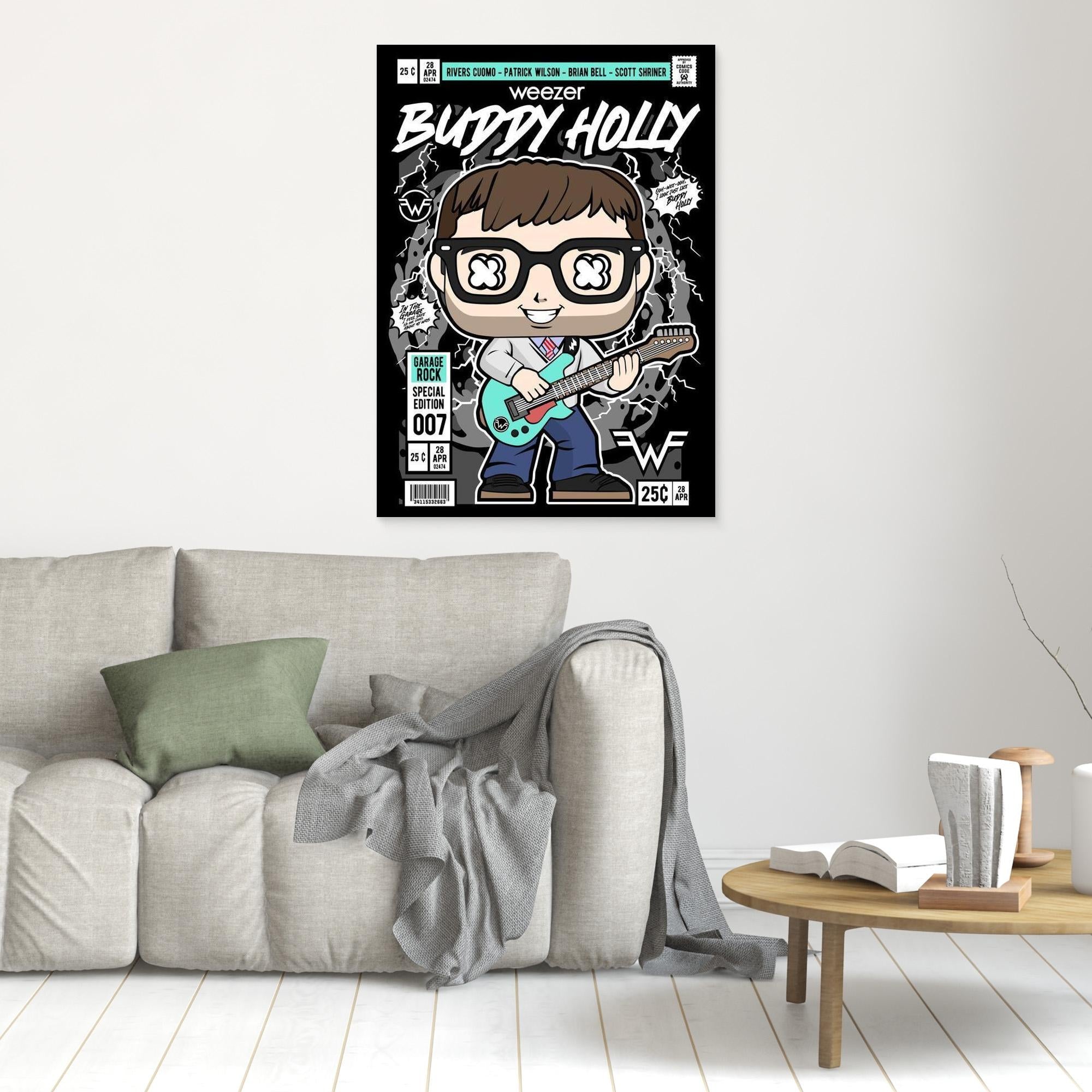 Weezer Buddy Holly Comic Art Print | Music Decor for Office - Framed Pop Art