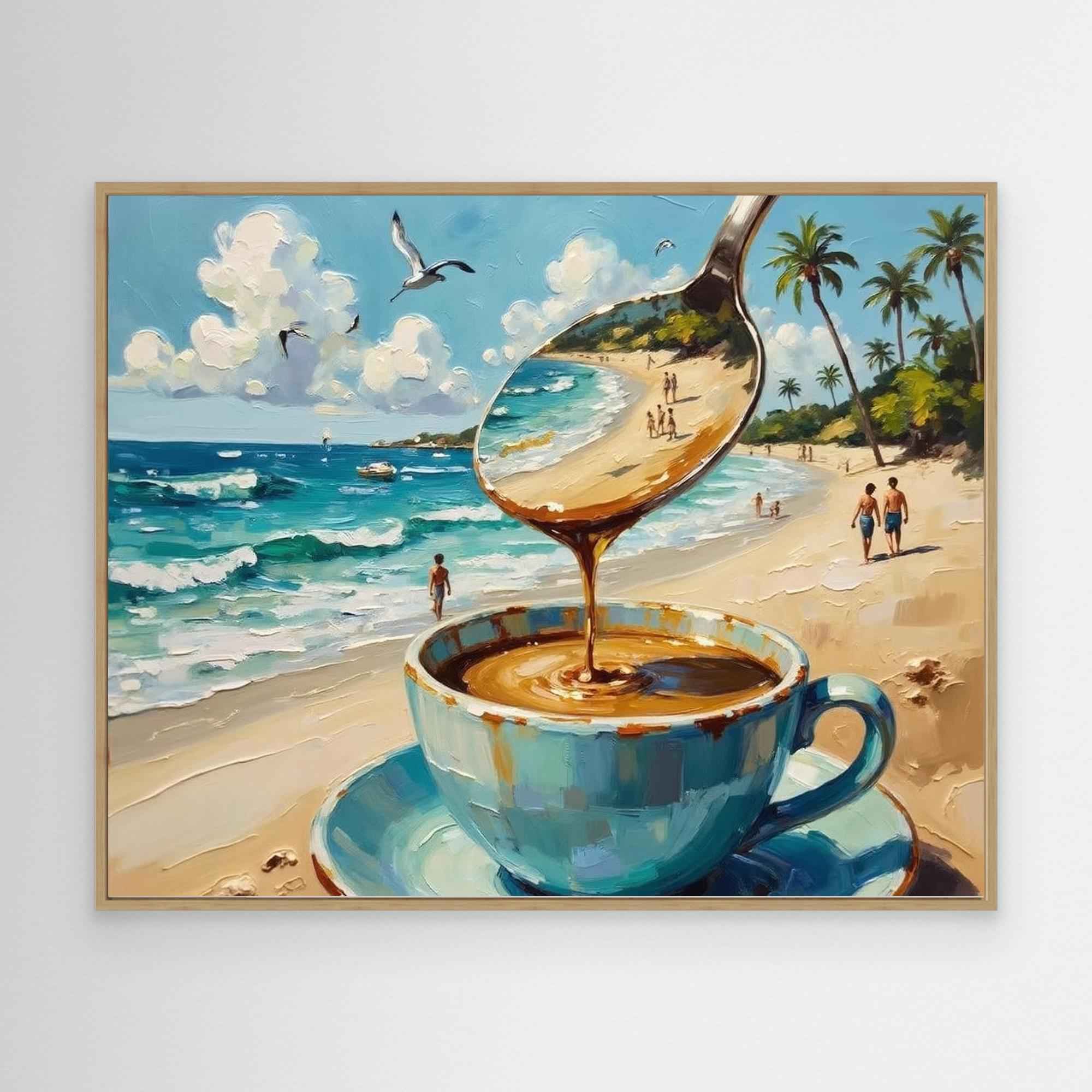 Surreal Coffee Beach Canvas Wall Art - Framed Pop Art