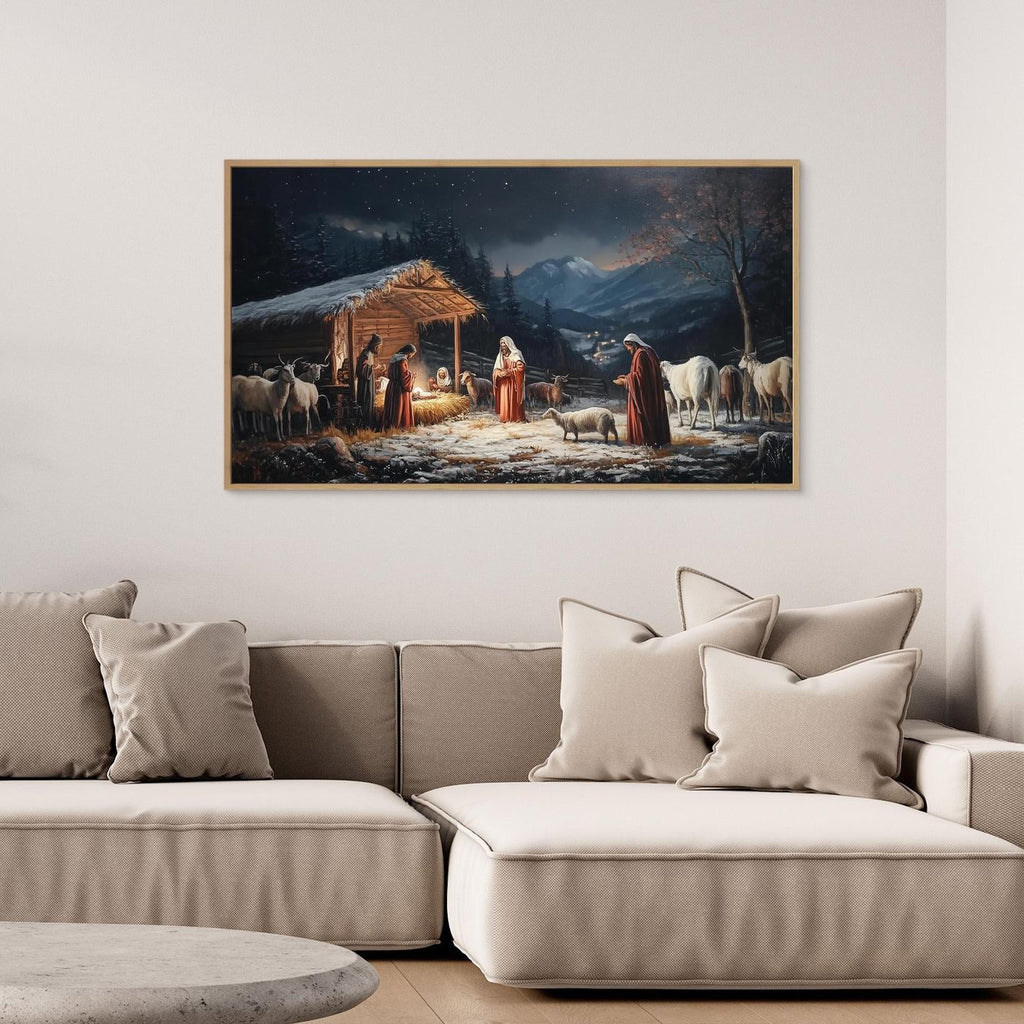 Rustic Nativity Canvas Print for Christmas Living Room