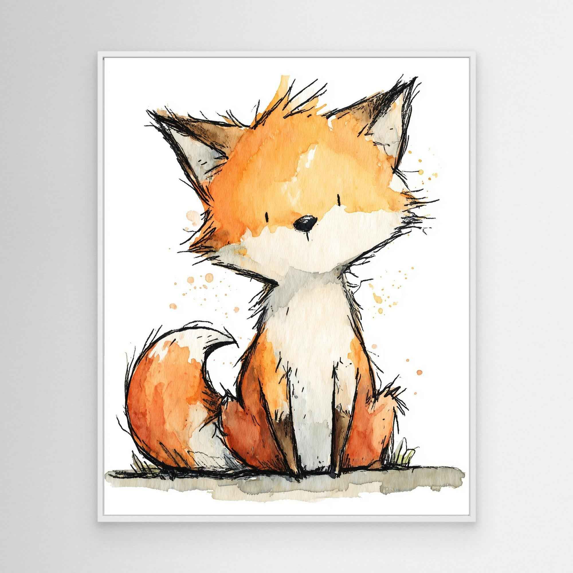 Cute Watercolor Fox Nursery Canvas Art - Framed Pop Art