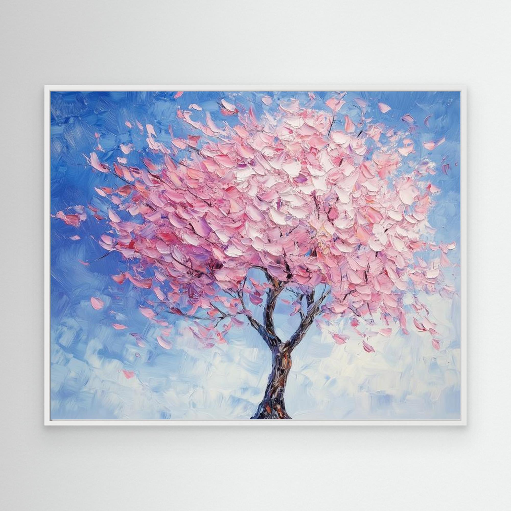 Pink Blossom Tree Canvas Wall Art for Nursery Bedroom