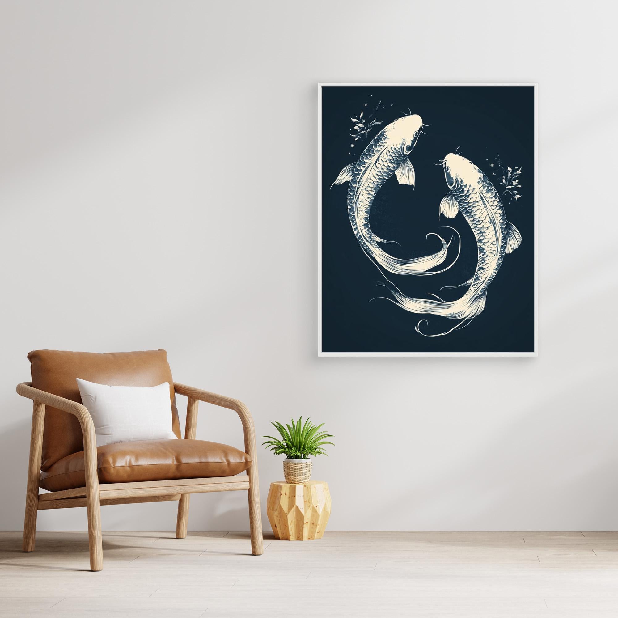 Koi Fish Yin Yang Canvas Print – Japanese Zen Wall Art - Framed Pop Art