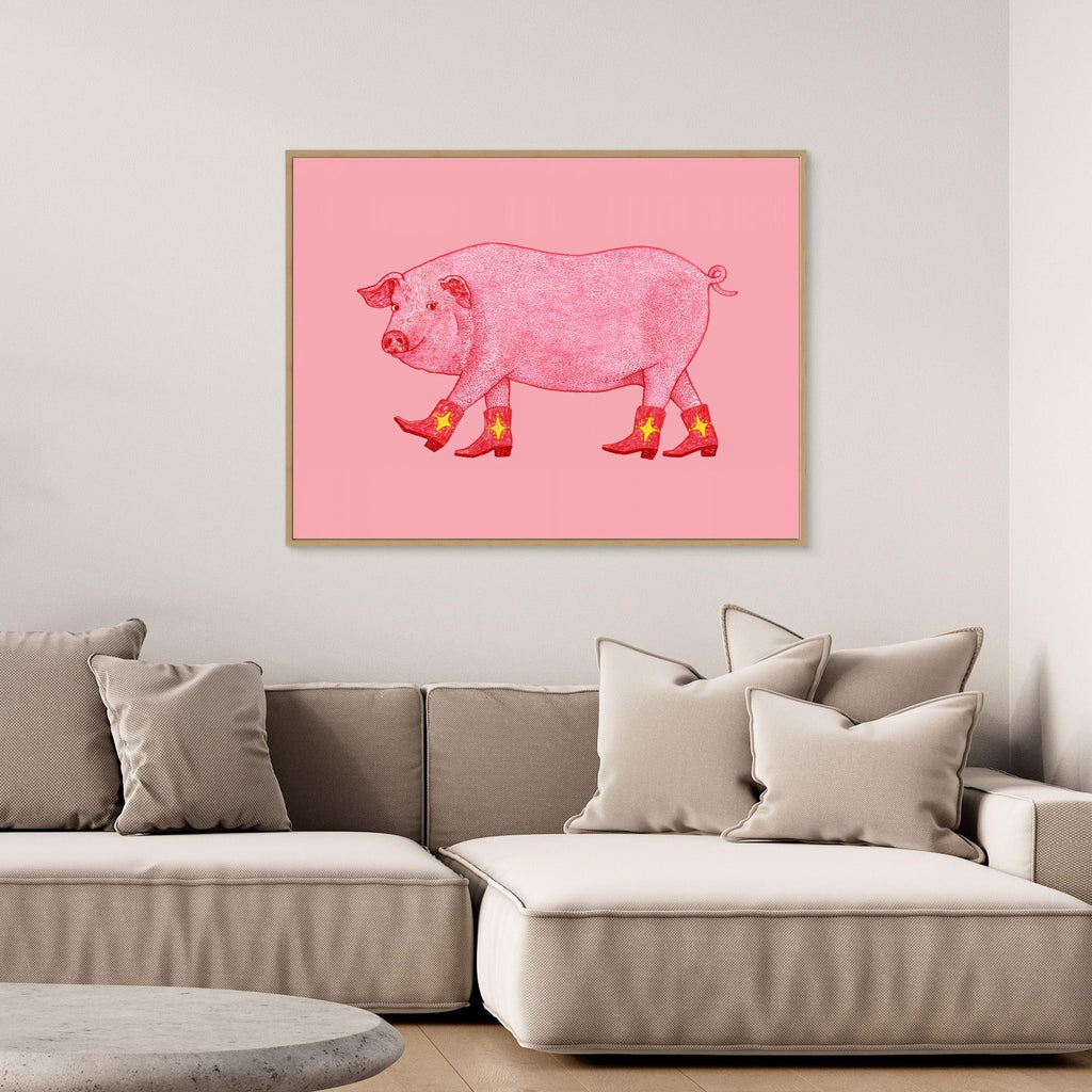 Marjorie Pink Cowgirl Pig Print | Fun Nursery Wall Art - Framed Pop Art