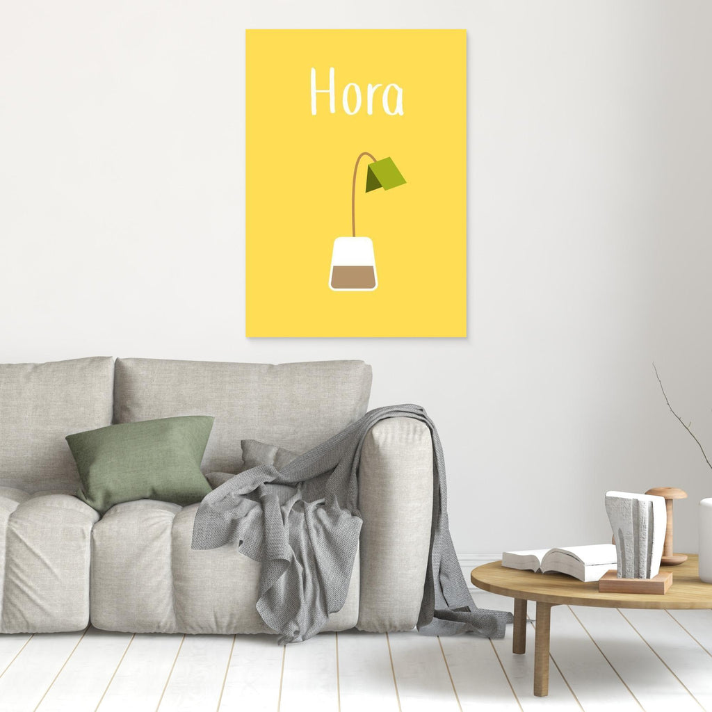Tea Time 'Hora' Minimalist Kitchen Wall Art | Yellow Canvas - Framed Pop Art