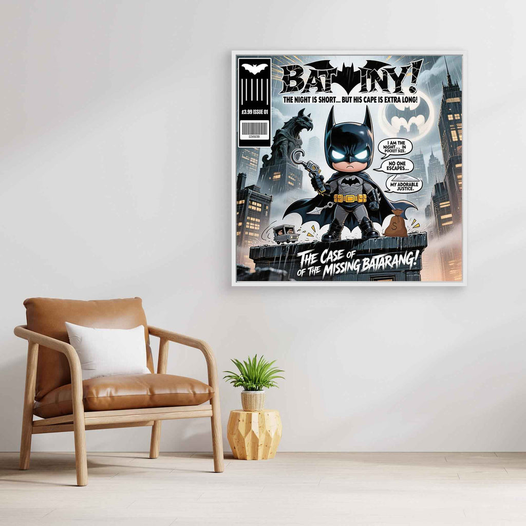 Bat-Tiny Chibi Superhero Art Print | Cute Comic Wall Art - Framed Pop Art