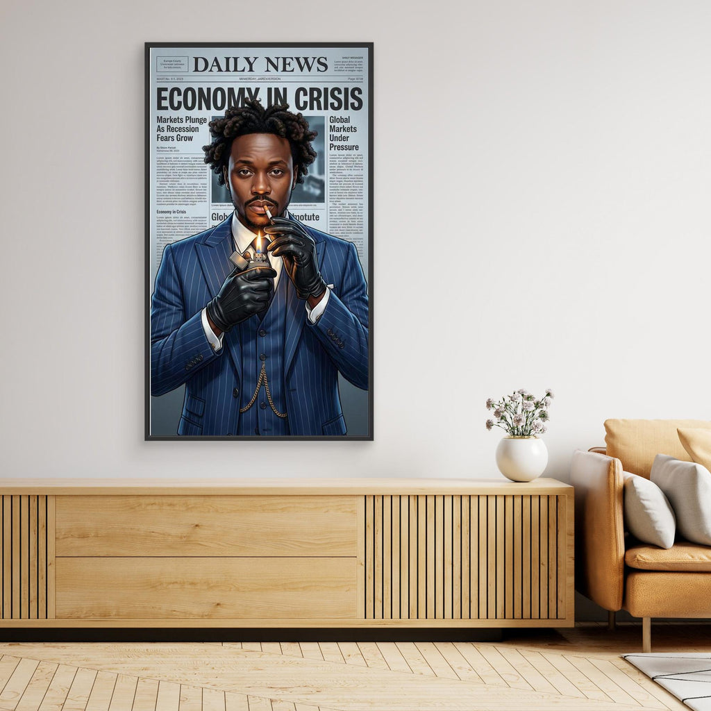 Financial Mastermind Newspaper Art | Framed Noir Canvas - Framed Pop Art