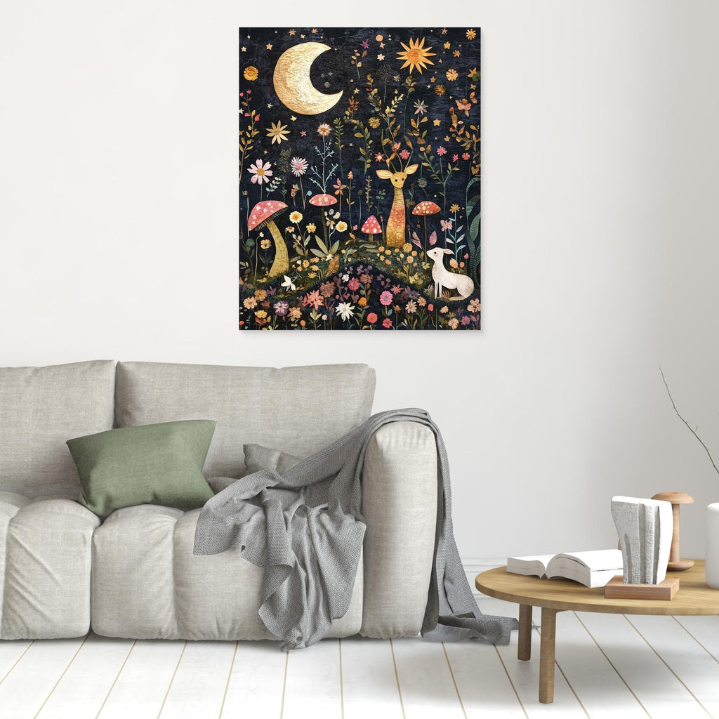 Whimsical Woodland Night Garden Canvas Wall Art | UK - Framed Pop Art