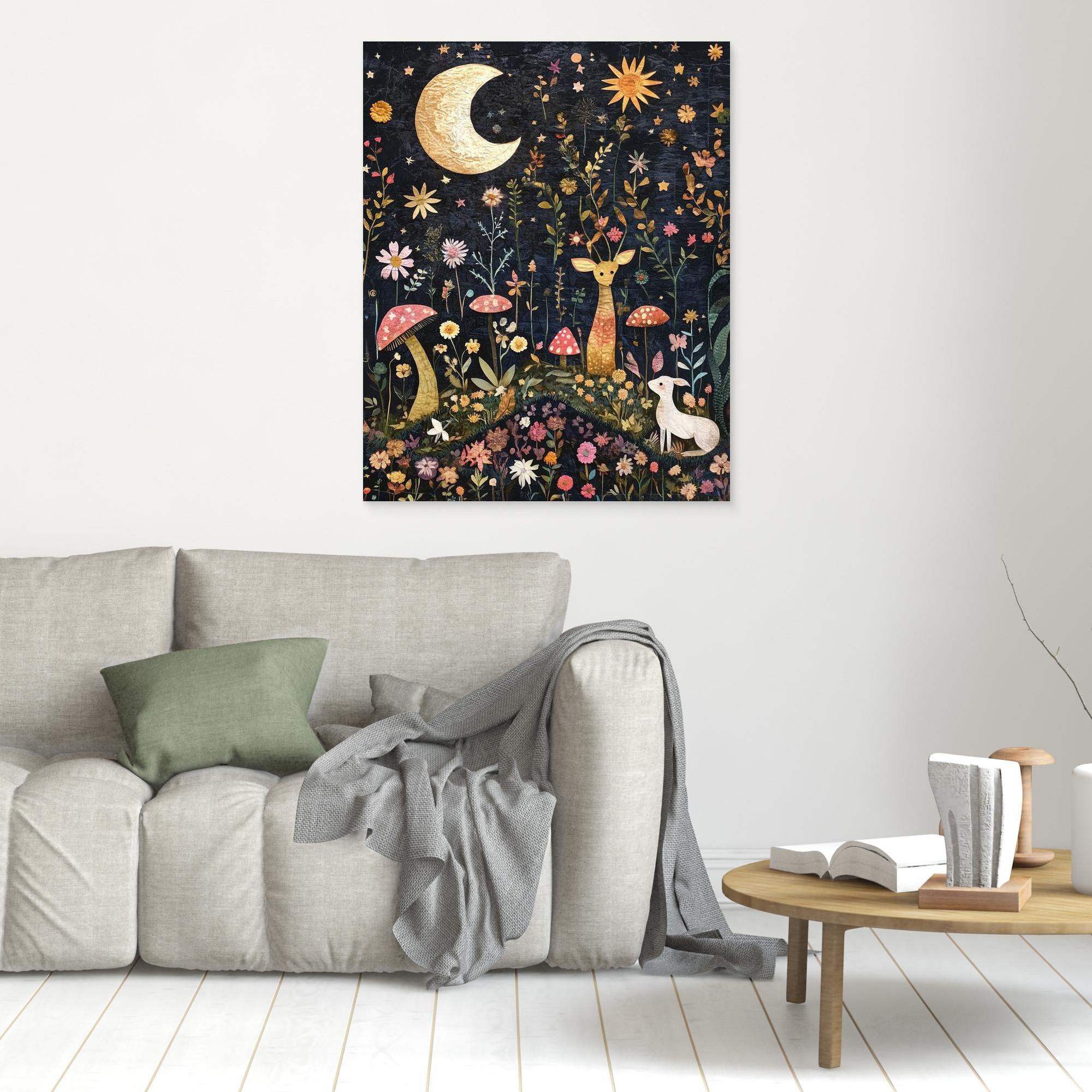 Whimsical Woodland Night Garden Canvas Wall Art | UK - Framed Pop Art