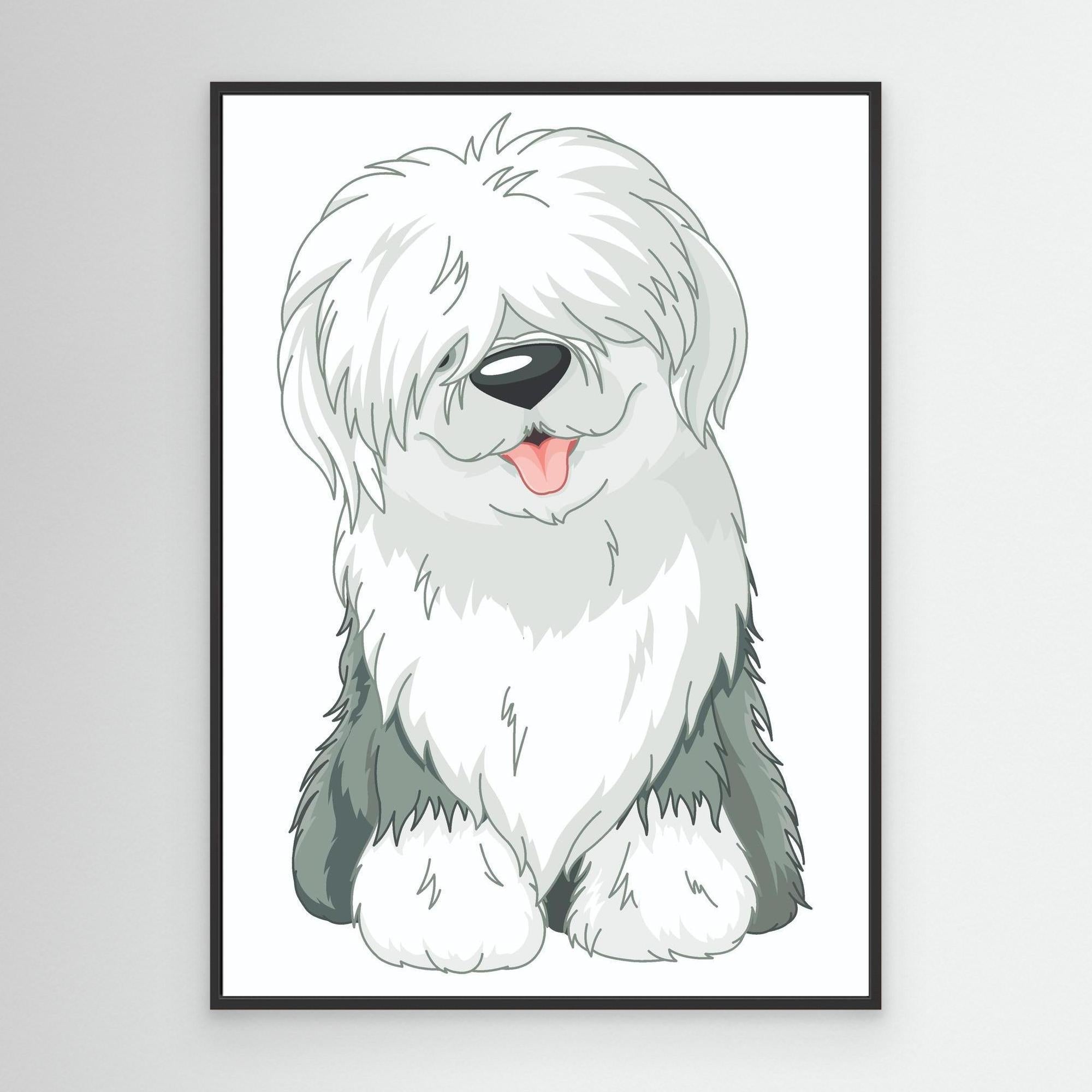 Old English Sheepdog Art Print | Framed Canvas Wall Decor - Framed Pop Art