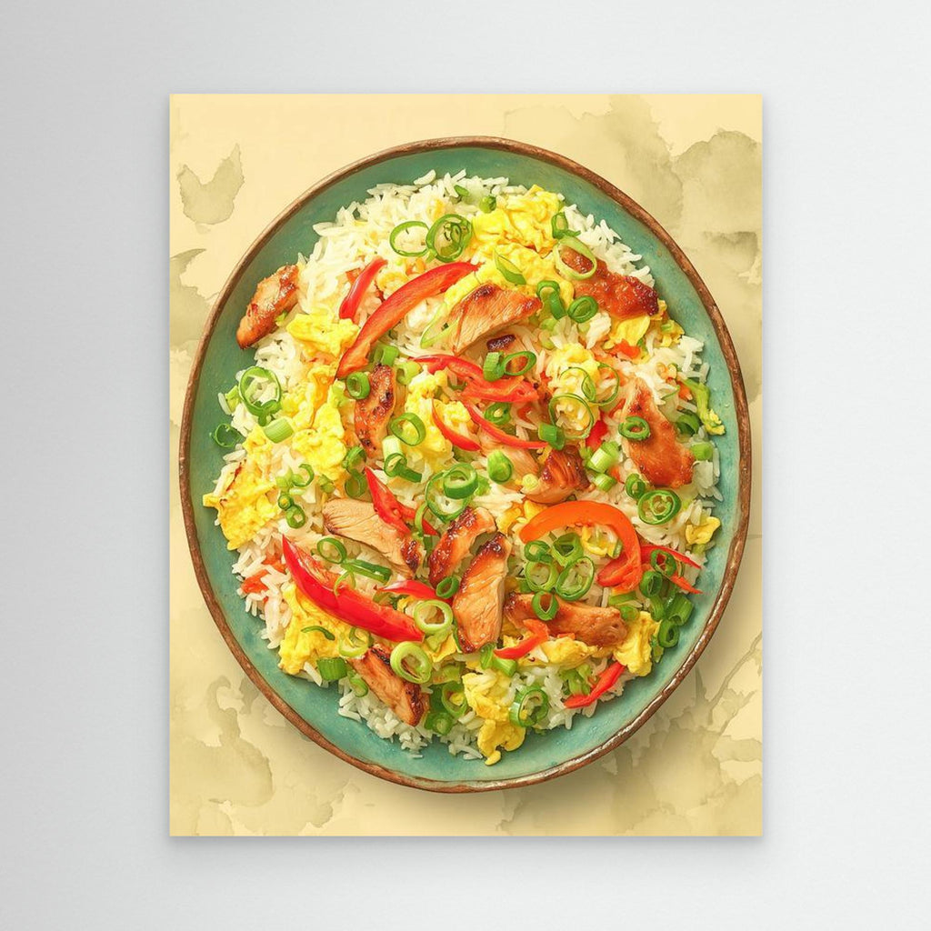 Vibrant Chicken Fried Rice Bowl Kitchen Canvas Wall Art - Framed Pop Art