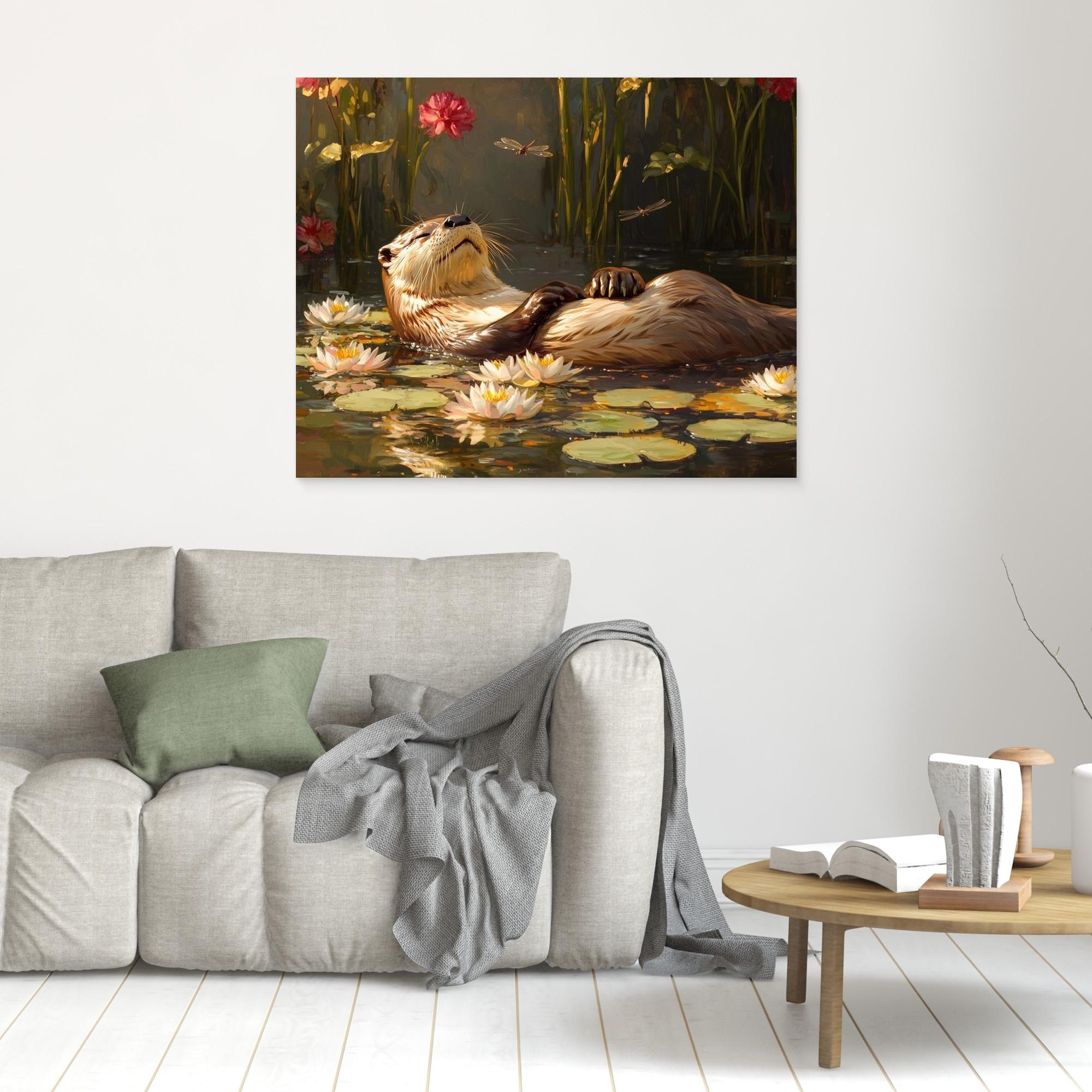 Otter Nursery Wall Art Canvas Print | Lily Pond Decor - Framed Pop Art