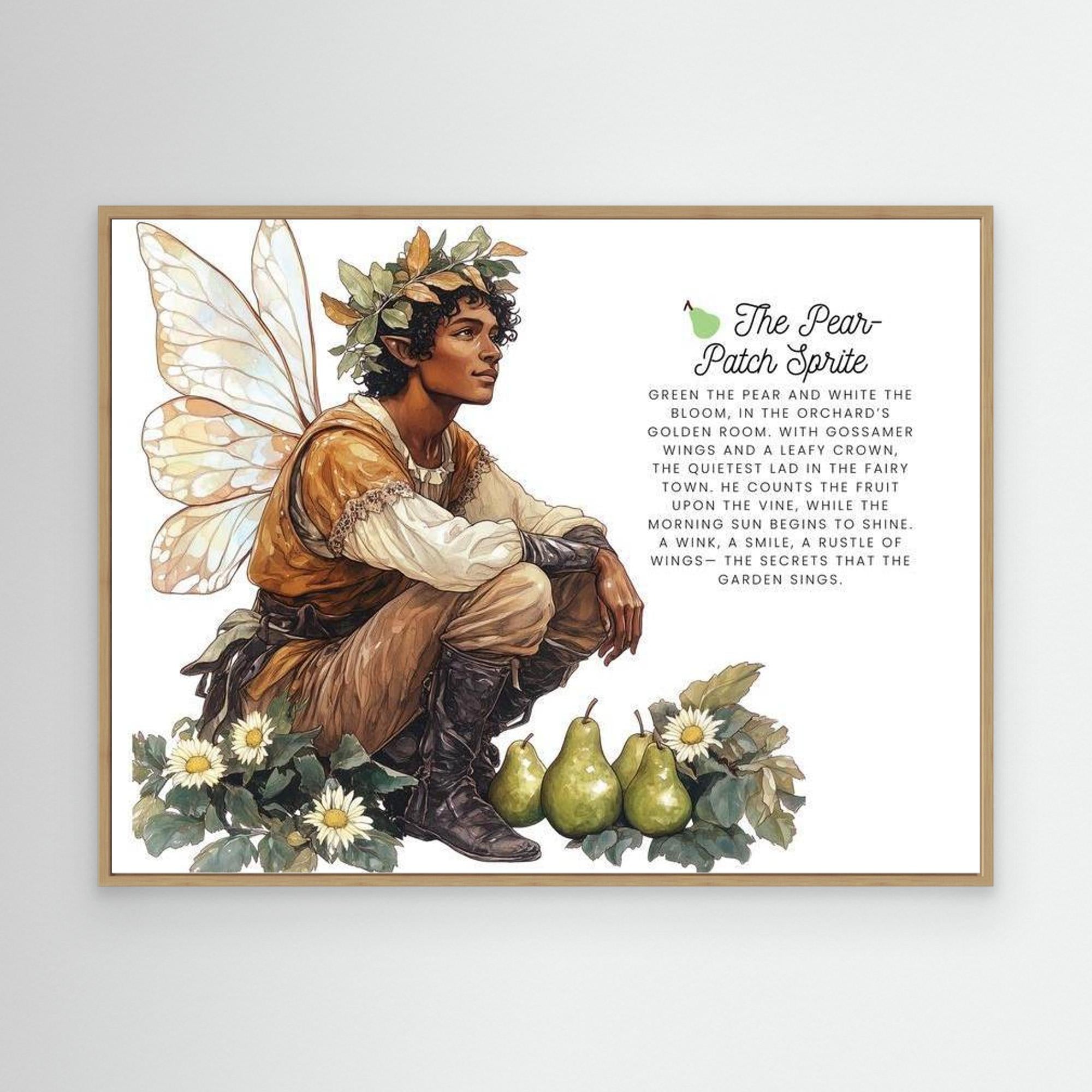 The Pear-Patch Sprite | Whimsical Fairy Canvas Wall Art - Framed Pop Art