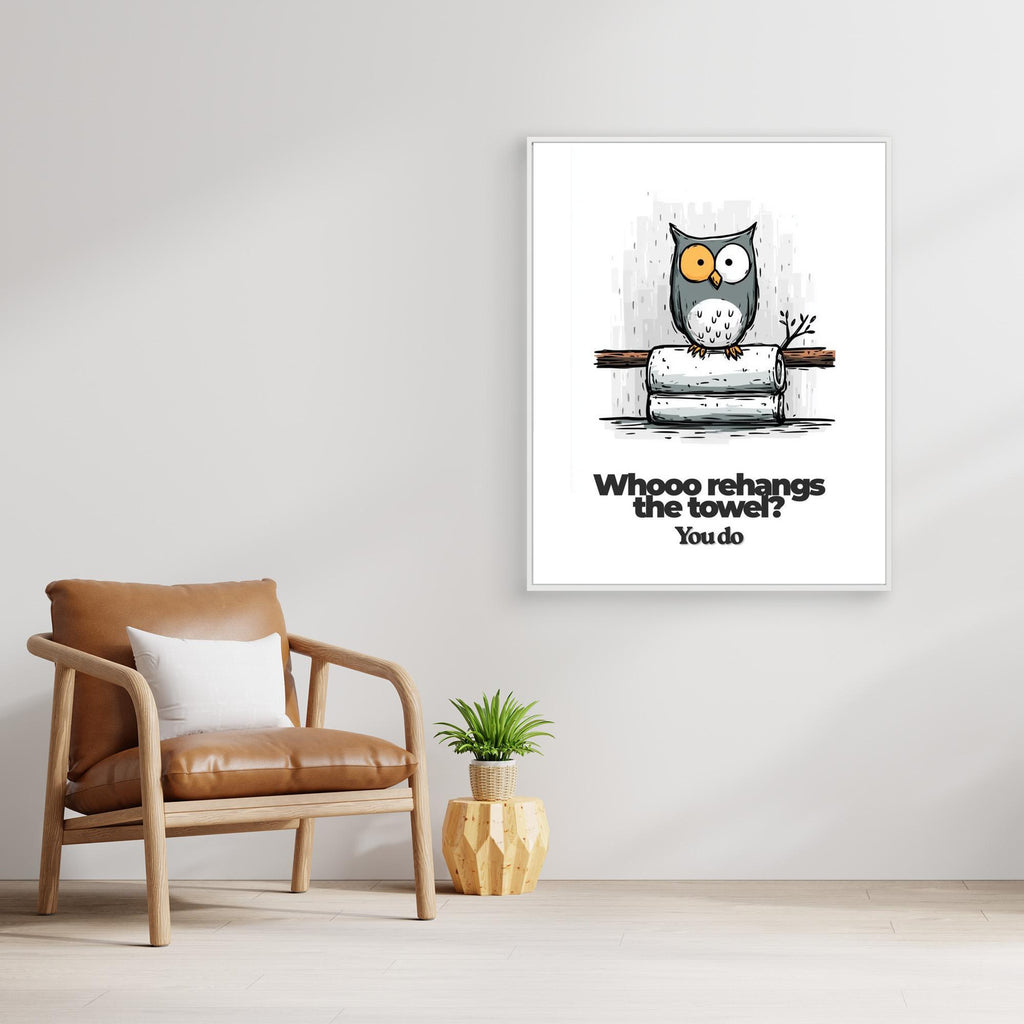 Funny Owl Bathroom Wall Art Print – Rehang The Towel - Framed Pop Art