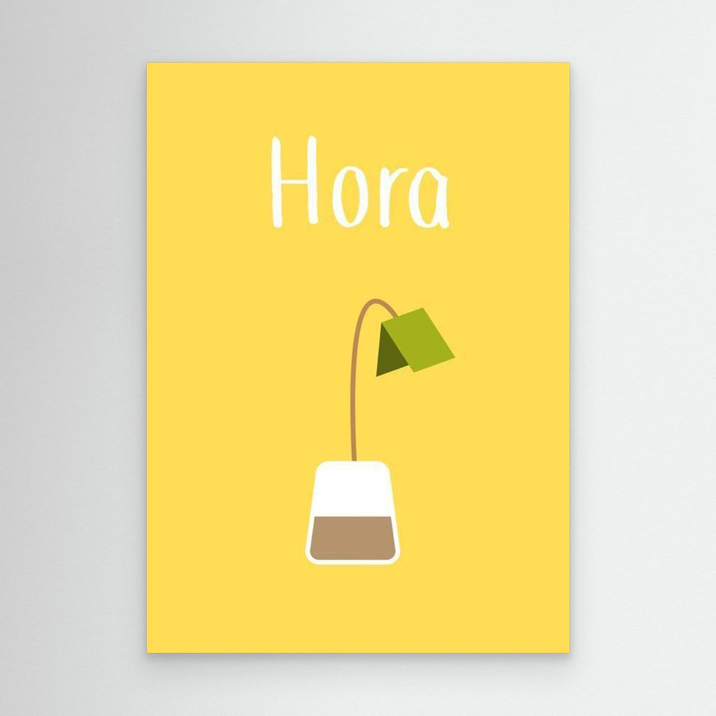 Tea Time 'Hora' Minimalist Kitchen Wall Art | Yellow Canvas - Framed Pop Art