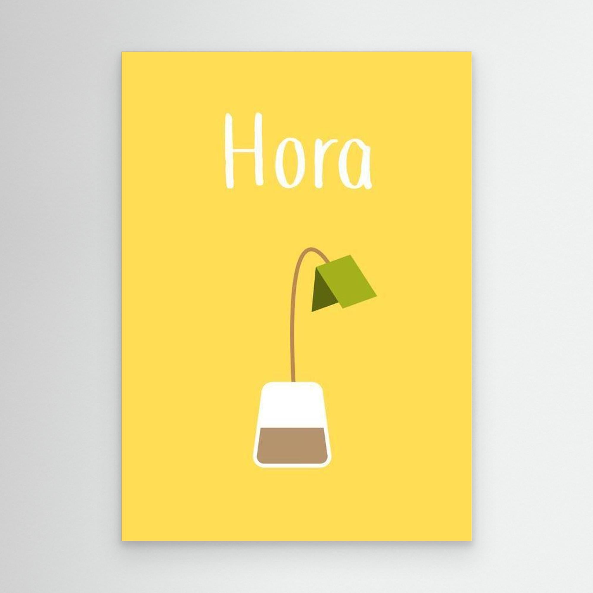 Tea Time 'Hora' Minimalist Kitchen Wall Art | Yellow Canvas - Framed Pop Art